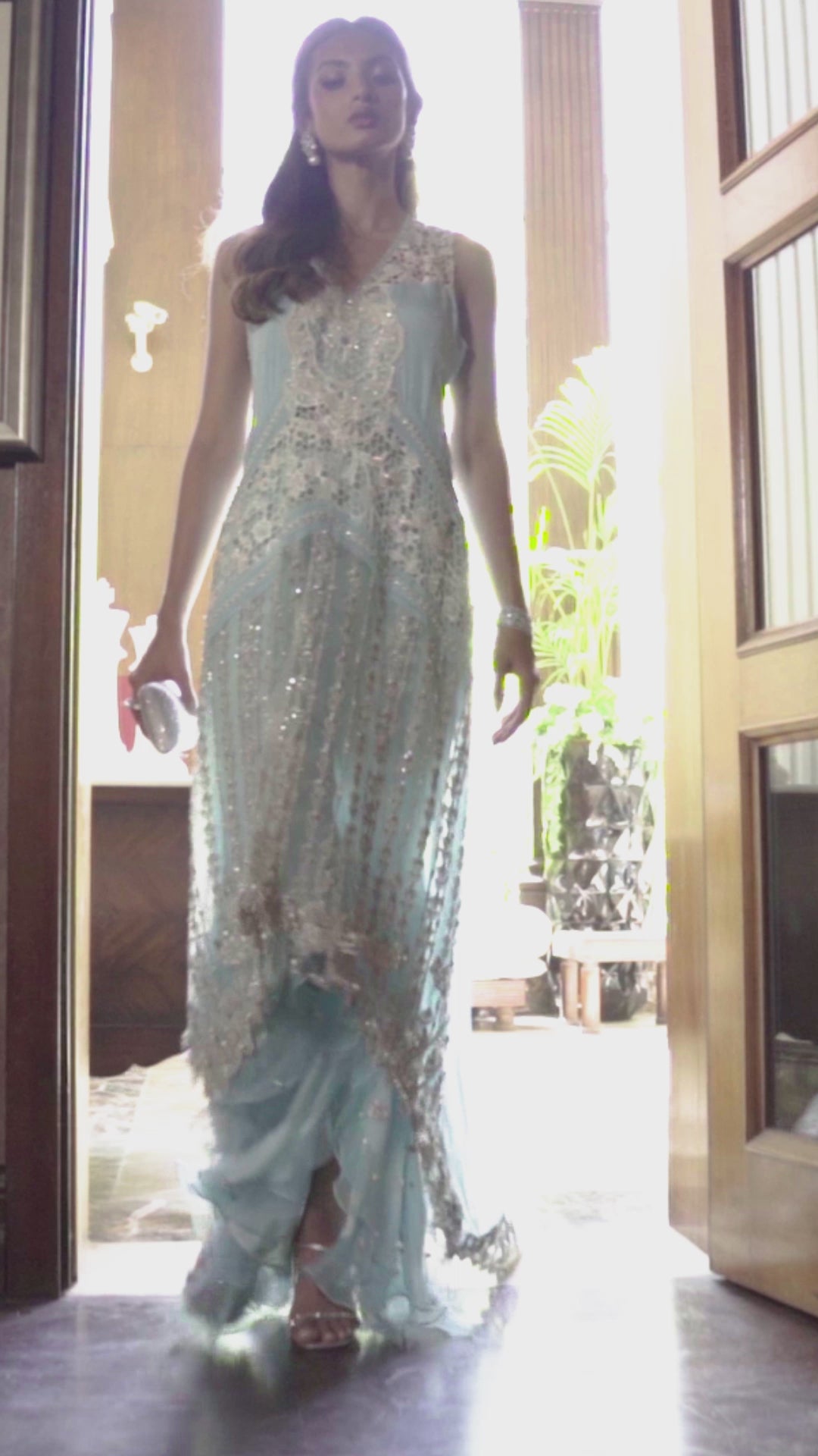 Aquamarine blue hi lo top with gharara