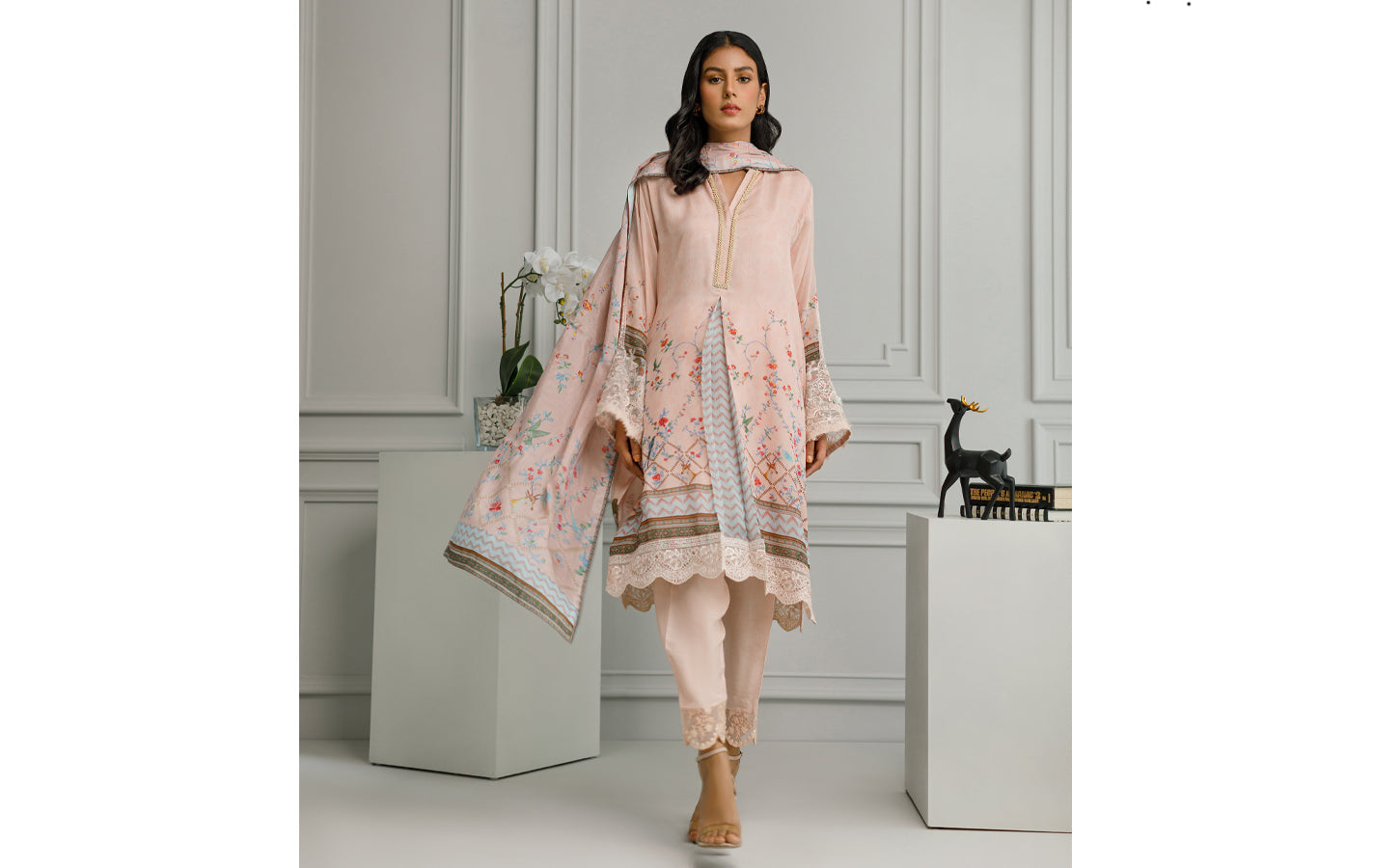 Pink Printed Tunic & Shalwar Set - Pret A Porter