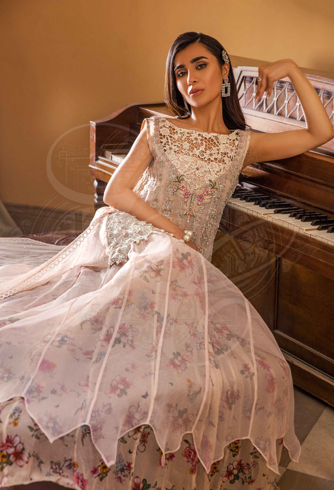 Peach Trailing Tunic with Lehenga