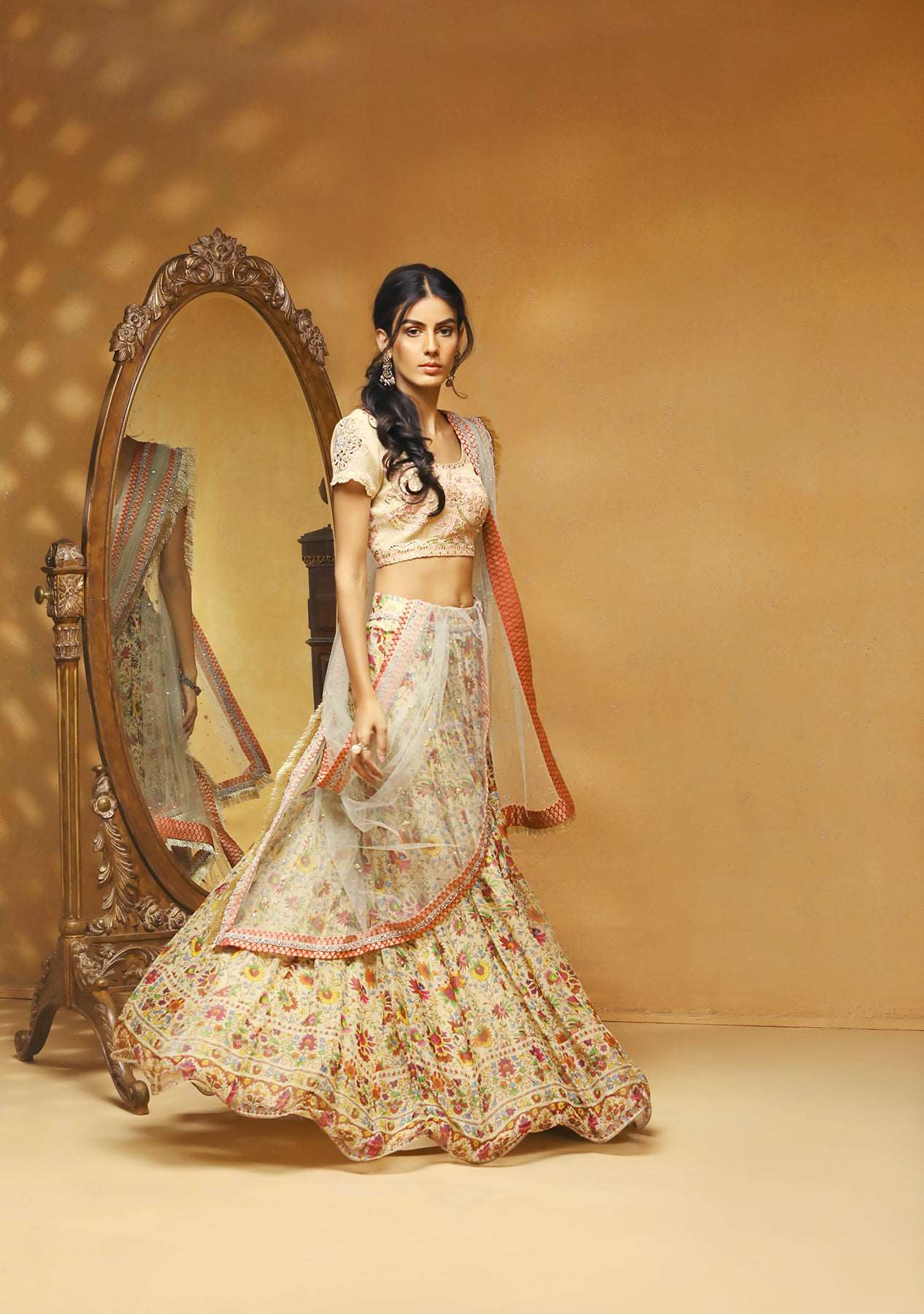 Pink Cream Lehenga Choli Pearl And Sequins Work Dress Indian Lengha Chunri  Sari | eBay