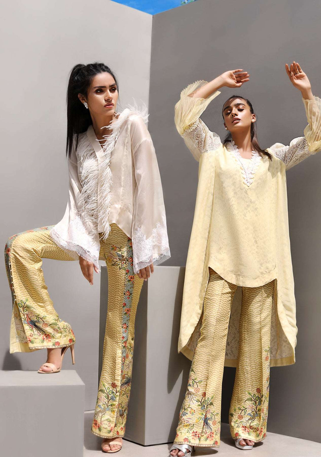 Satin wrap pantstop with lemon  printed