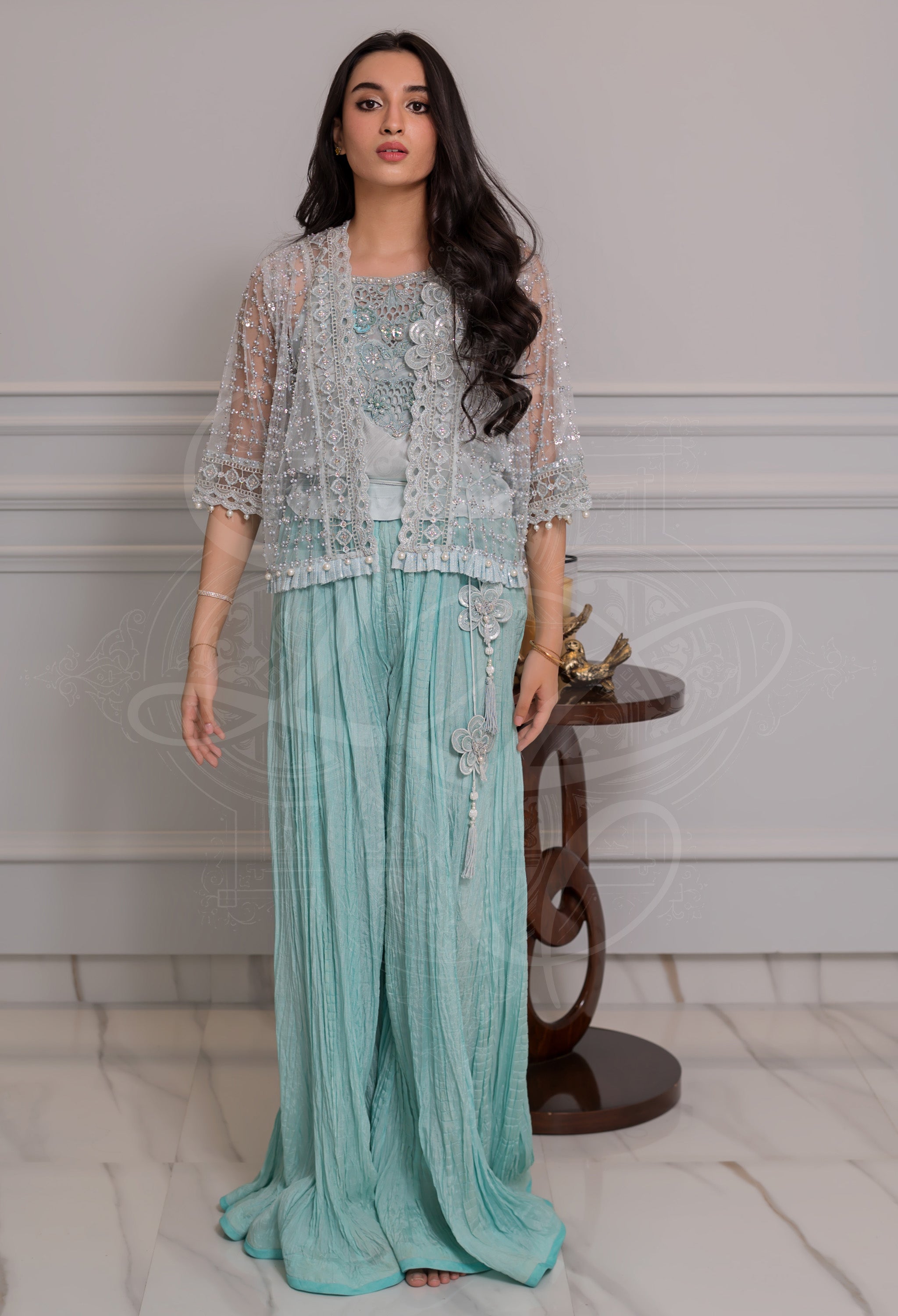 Noor Aqua Green 3D Embellished Gharara Set