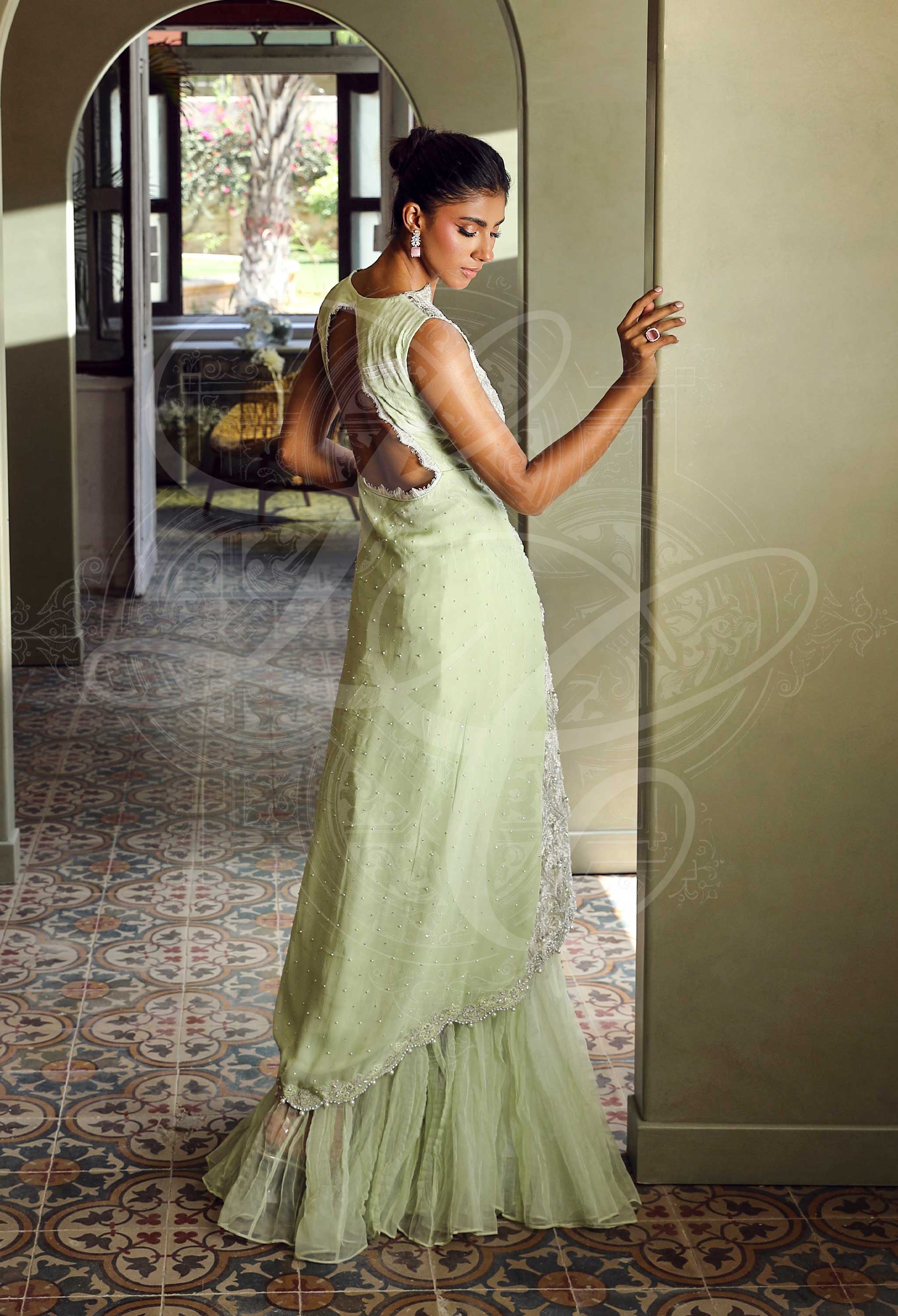 Pistachio Hi Lo Top With Lehenga