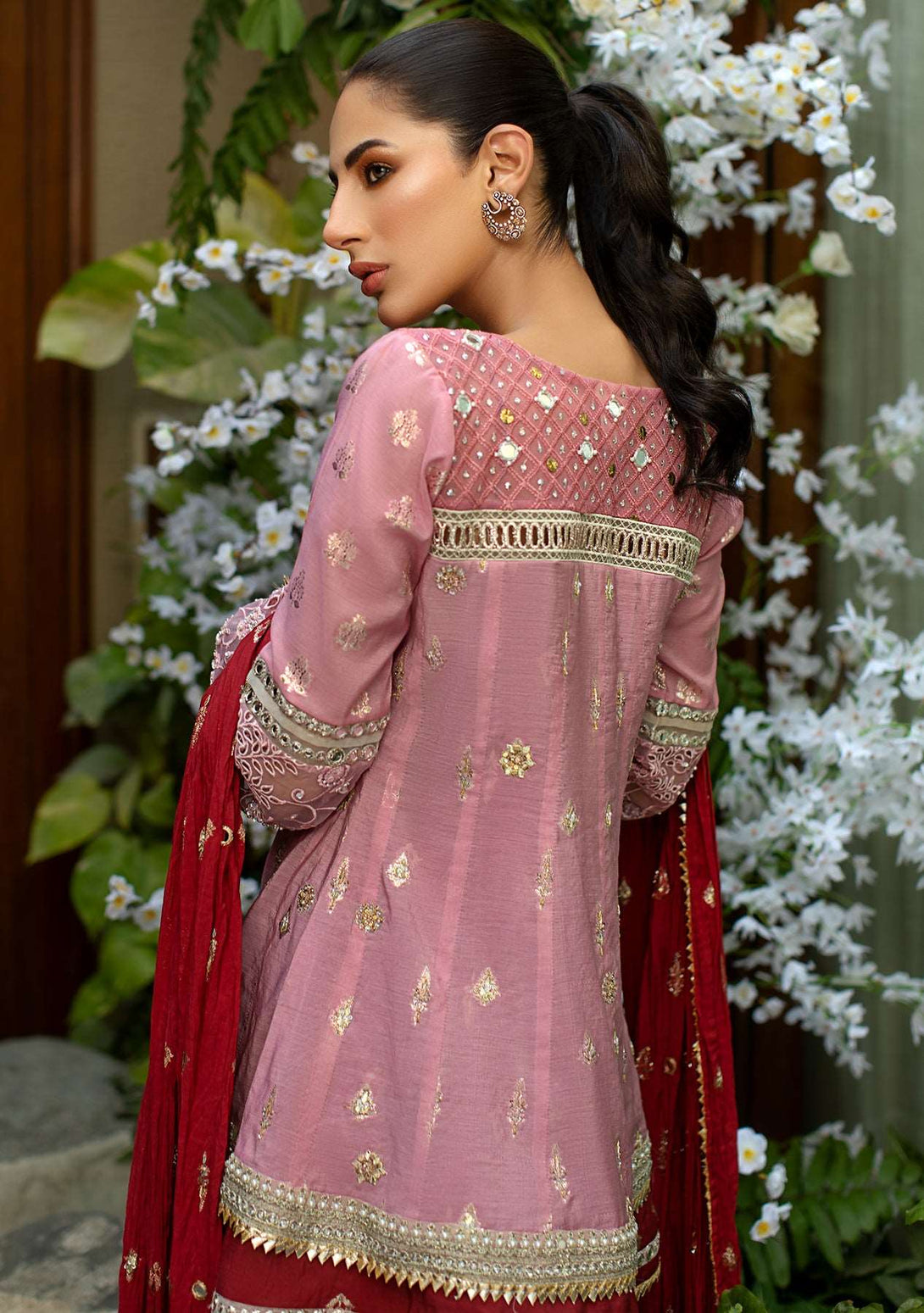 Peplum angrakha top with crushed dupatta and gharara