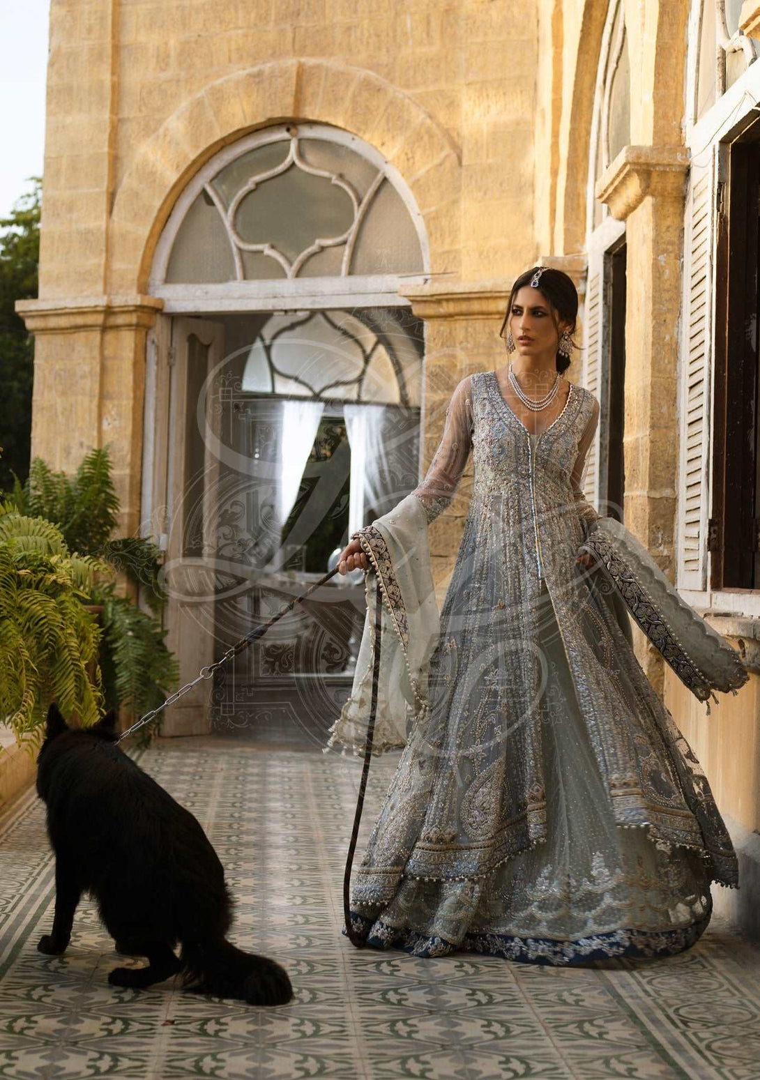 Ice Blue Bridal Dress Shirt, Pants & Dupatta / L / Net Ice Blue Bridal Dress Shirt, Pants & Dupatta / L / Net