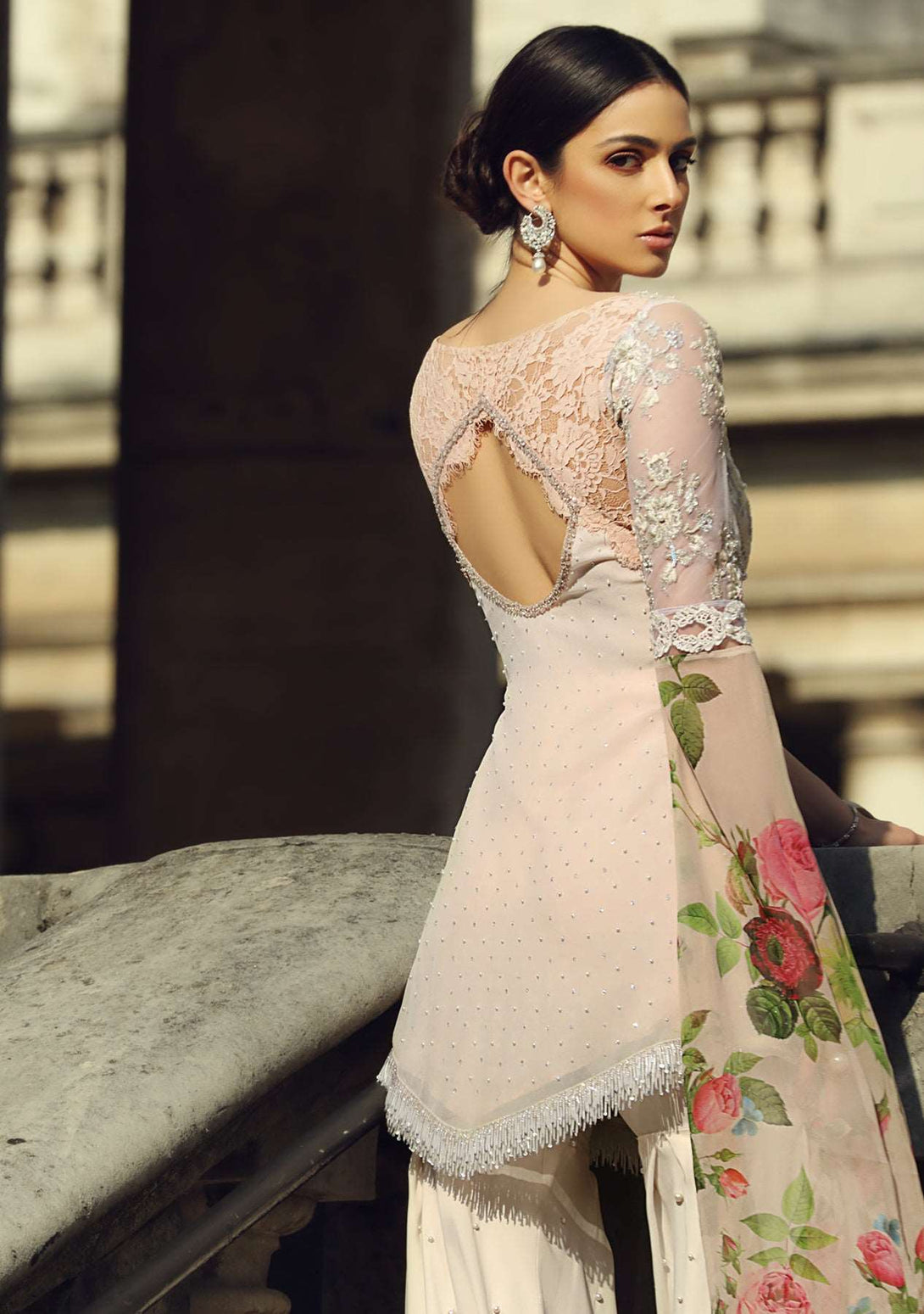 Blush pink short tunic with gharara