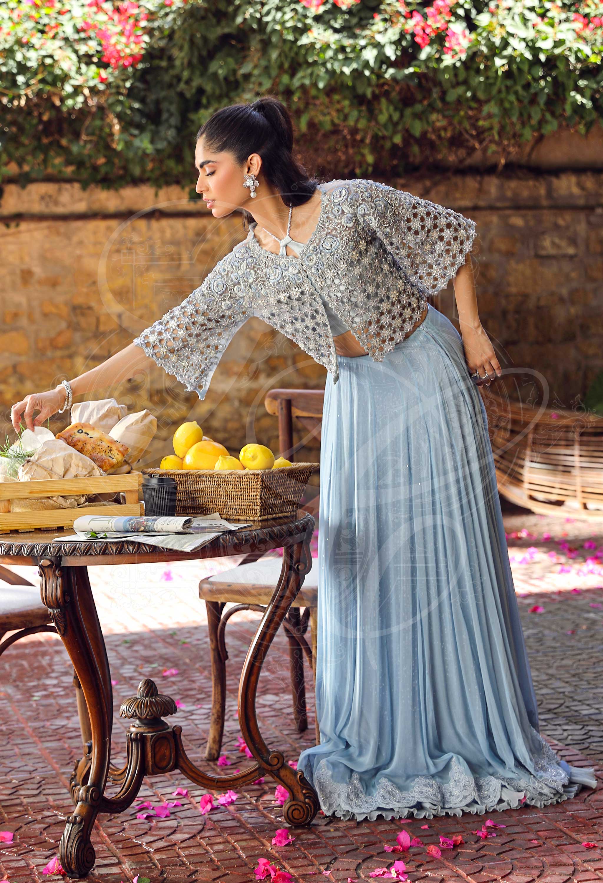 Cornflower blue cape with skirt