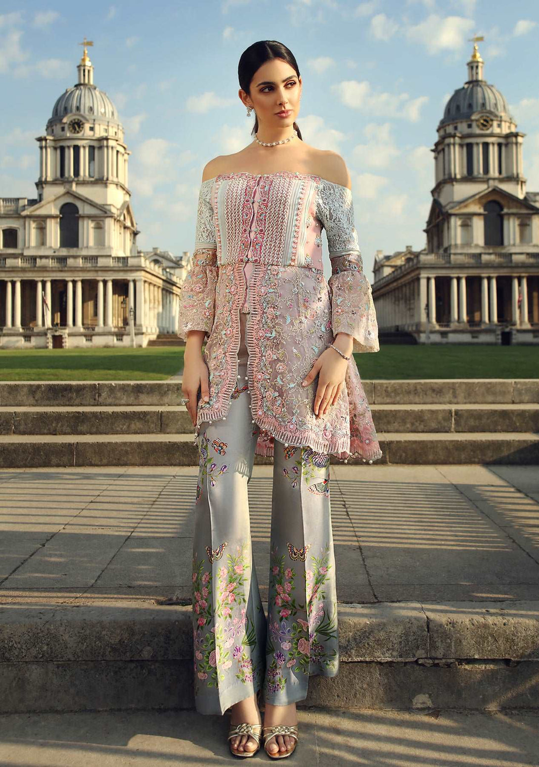 Hi lo peplum top with printed pants