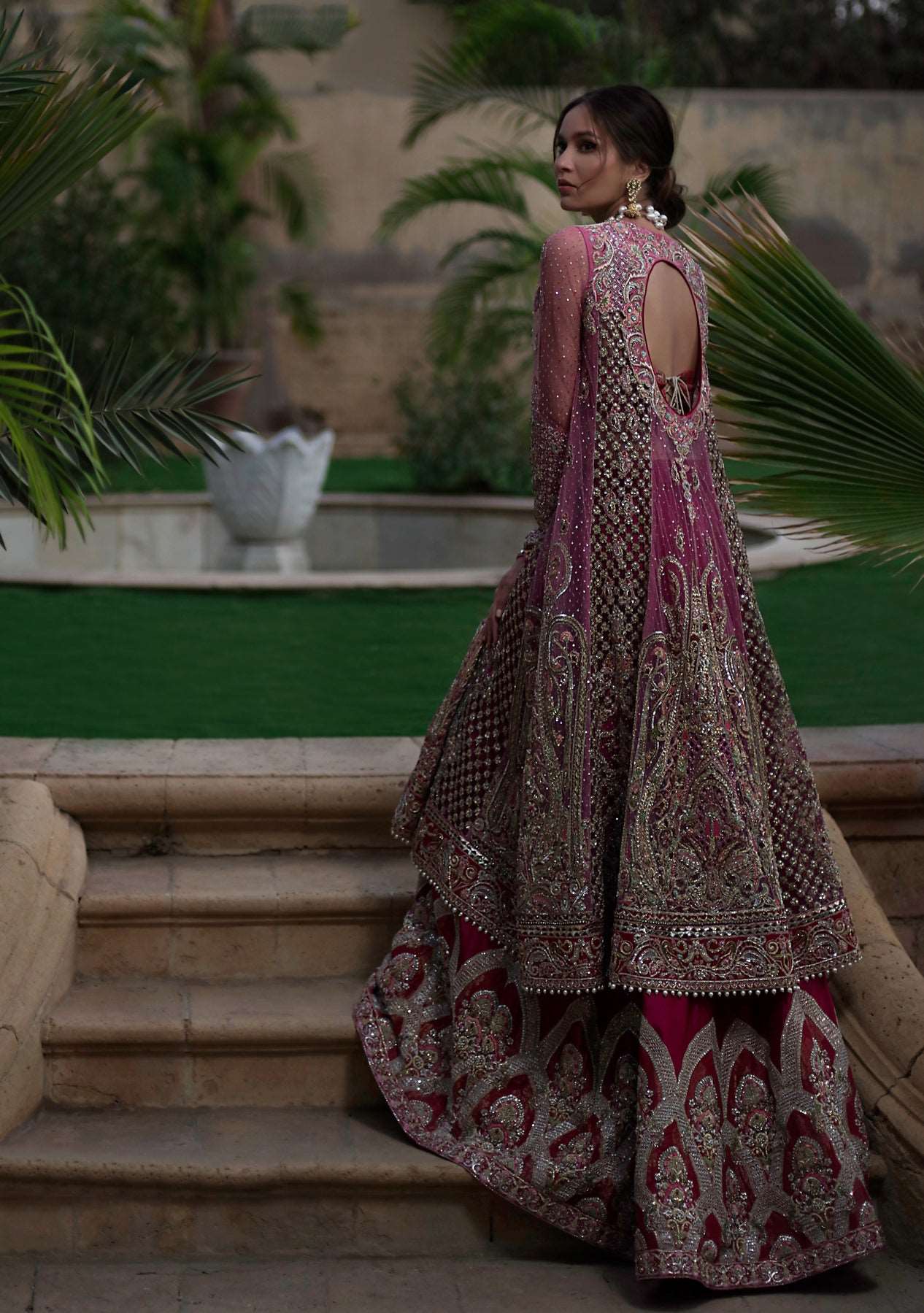 Pink, maroon and gold Kashmiri bridal