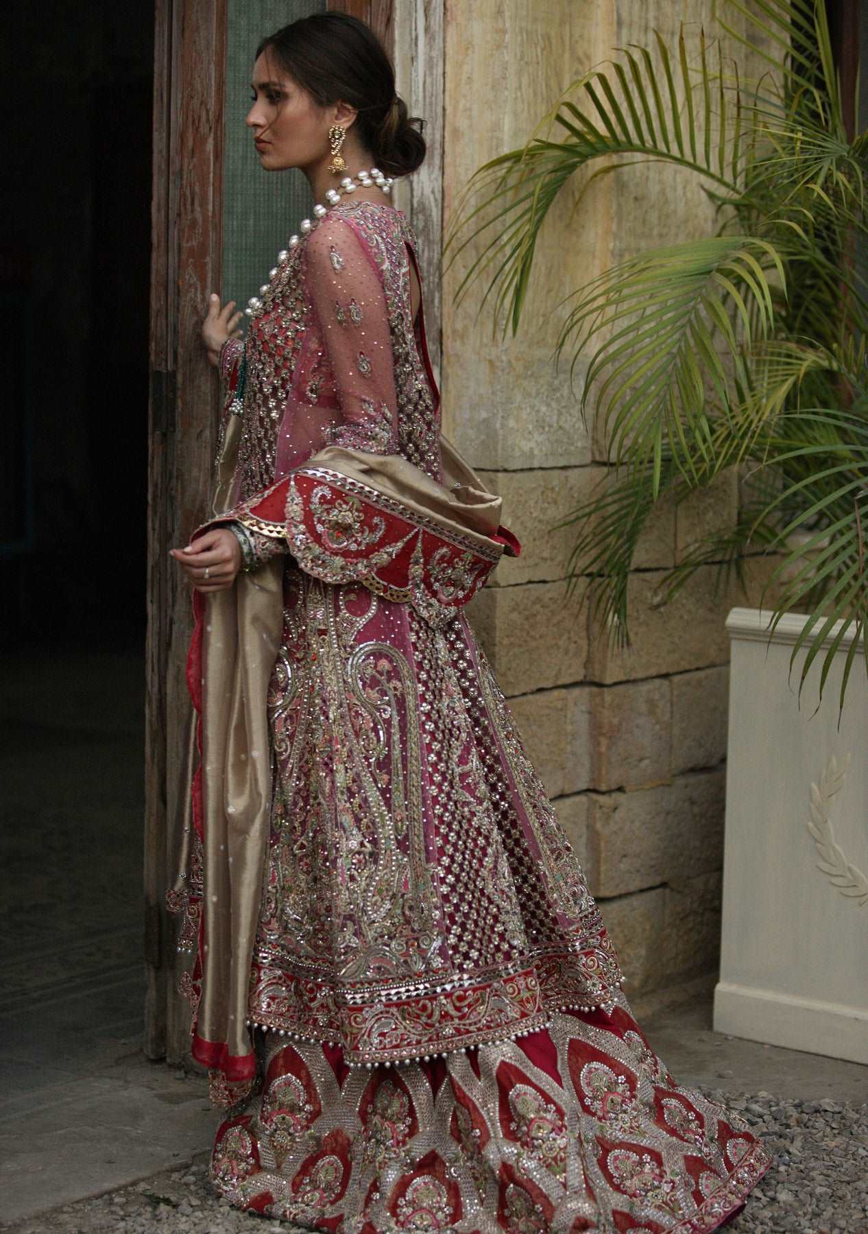 Pink, maroon and gold Kashmiri bridal