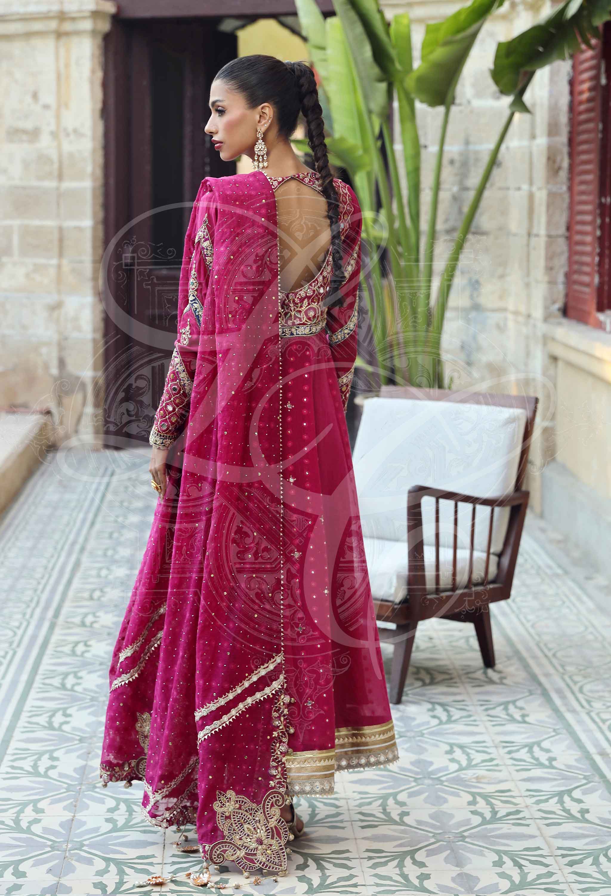 Fuchsia Angrakha With Mirror Work