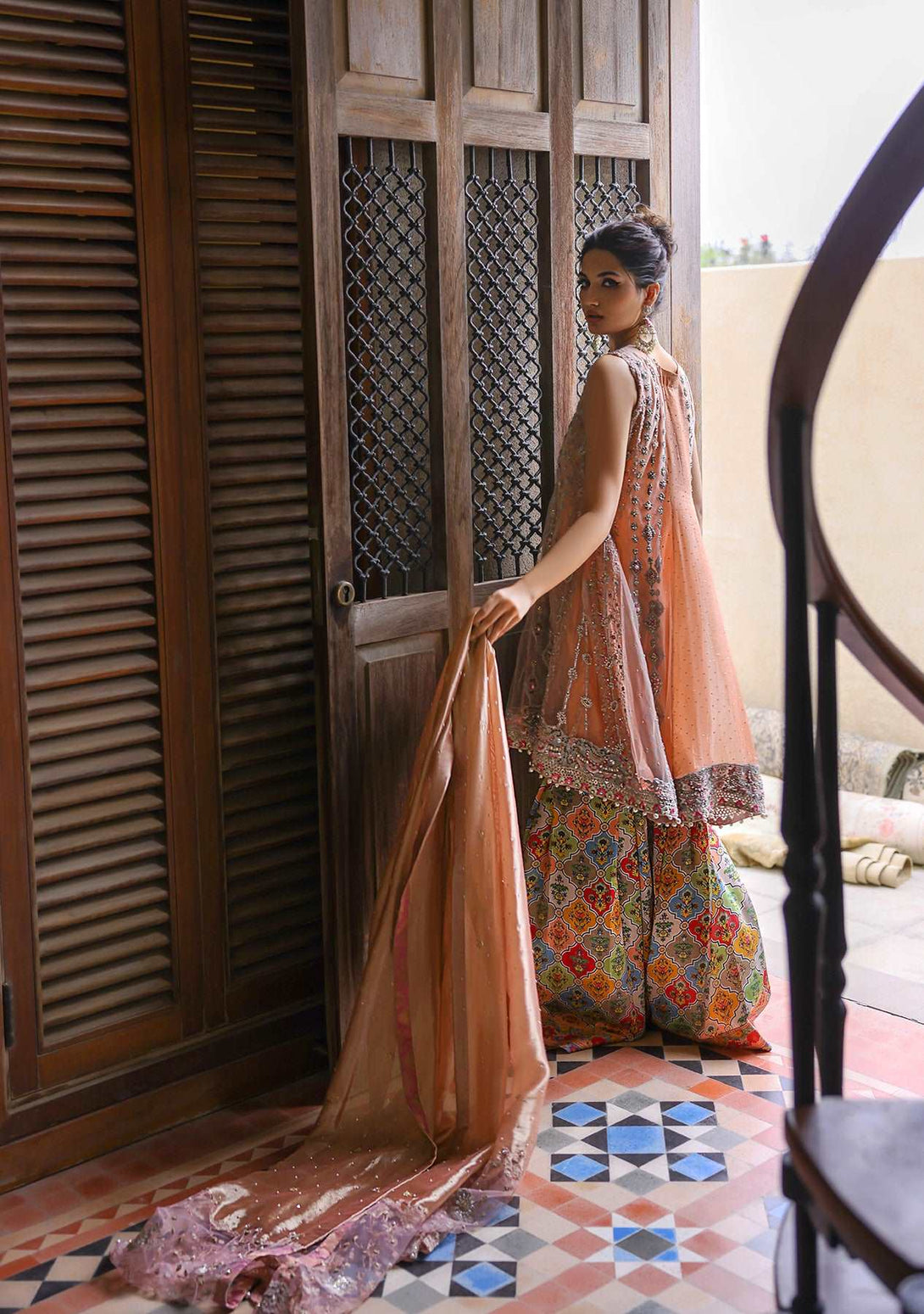 Short kalidar with gharara and dupatta