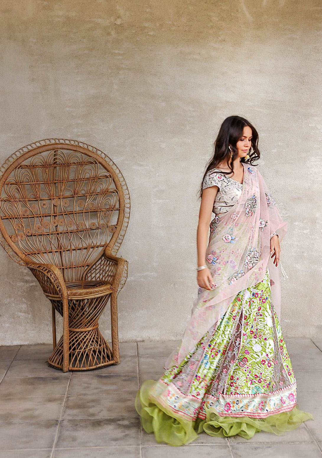 Printed lehenga choli with wrap around dupatta