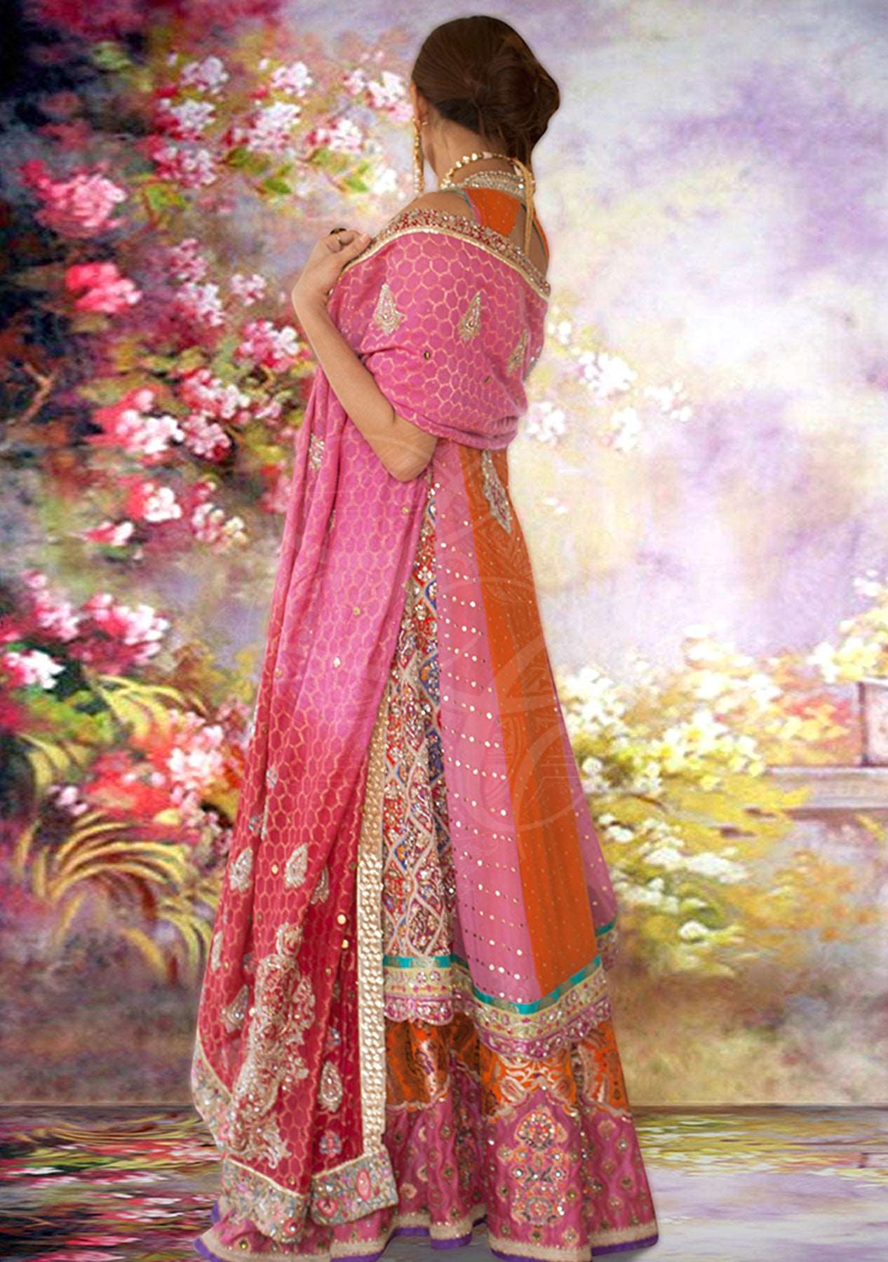 Bridal angrakha shirt with heavy lehenga and dupatta