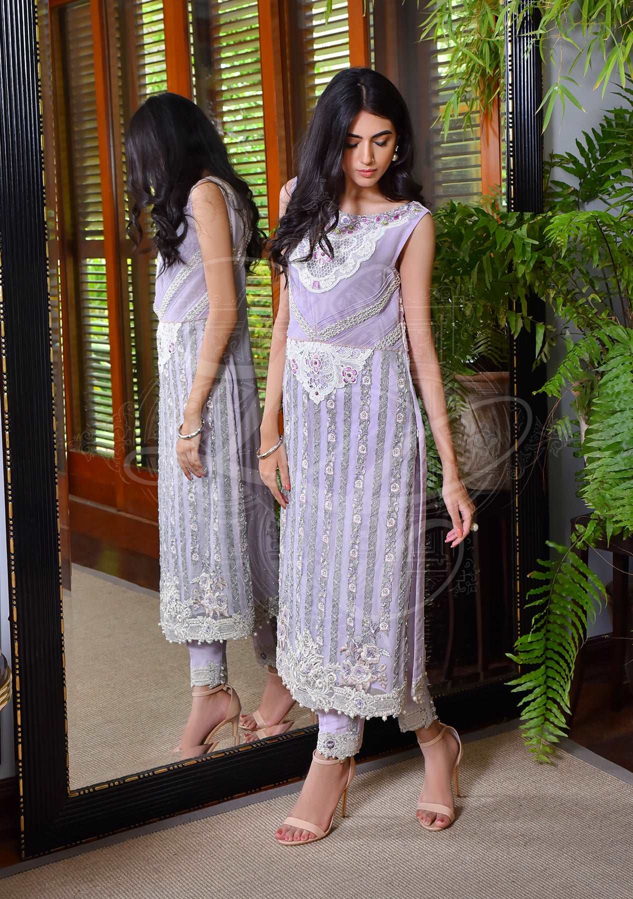 Lavender long tunic with straight pants