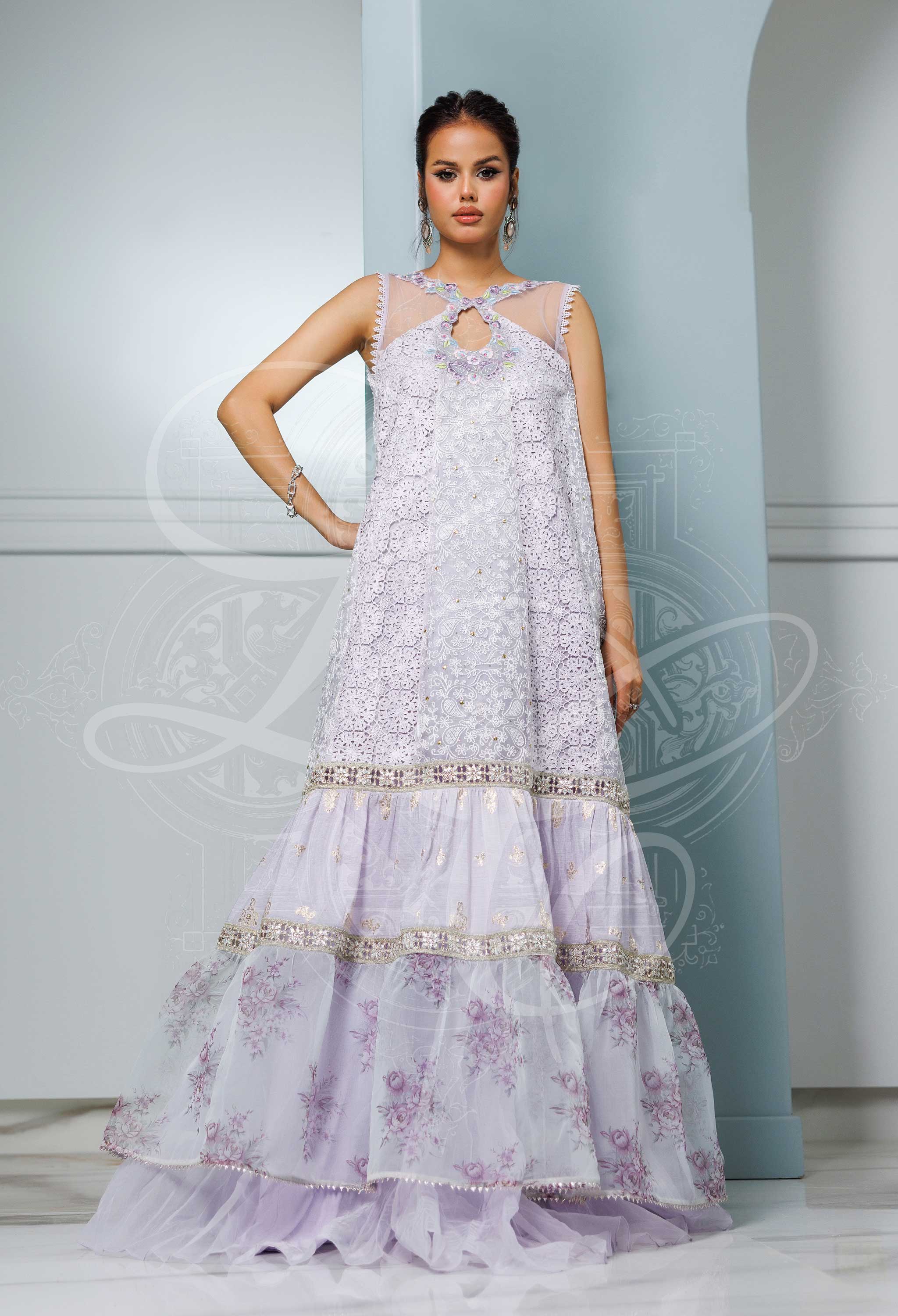 ZAYLA - Layered Dress with Crushed Lehenga