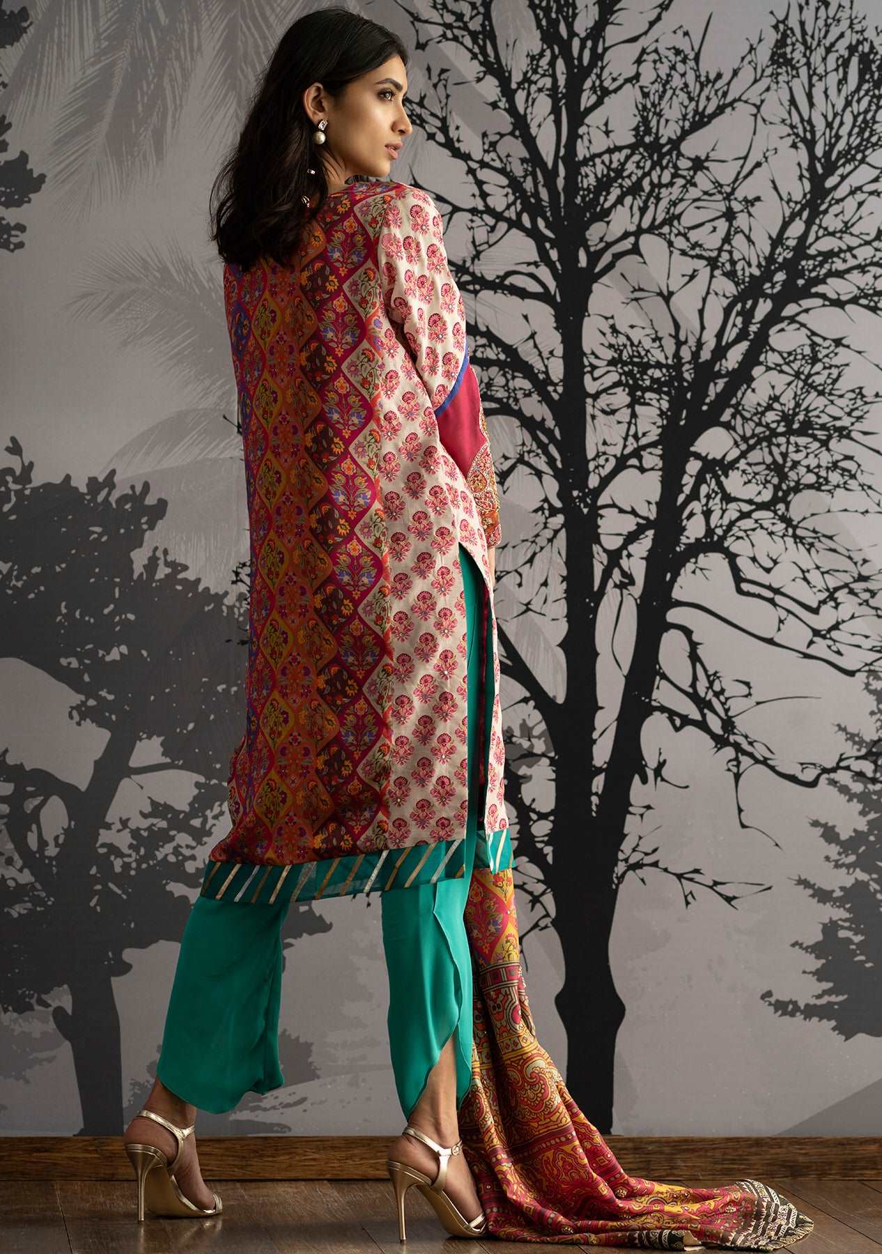 Bright printed tunic with a tulip shalwar and dupatta