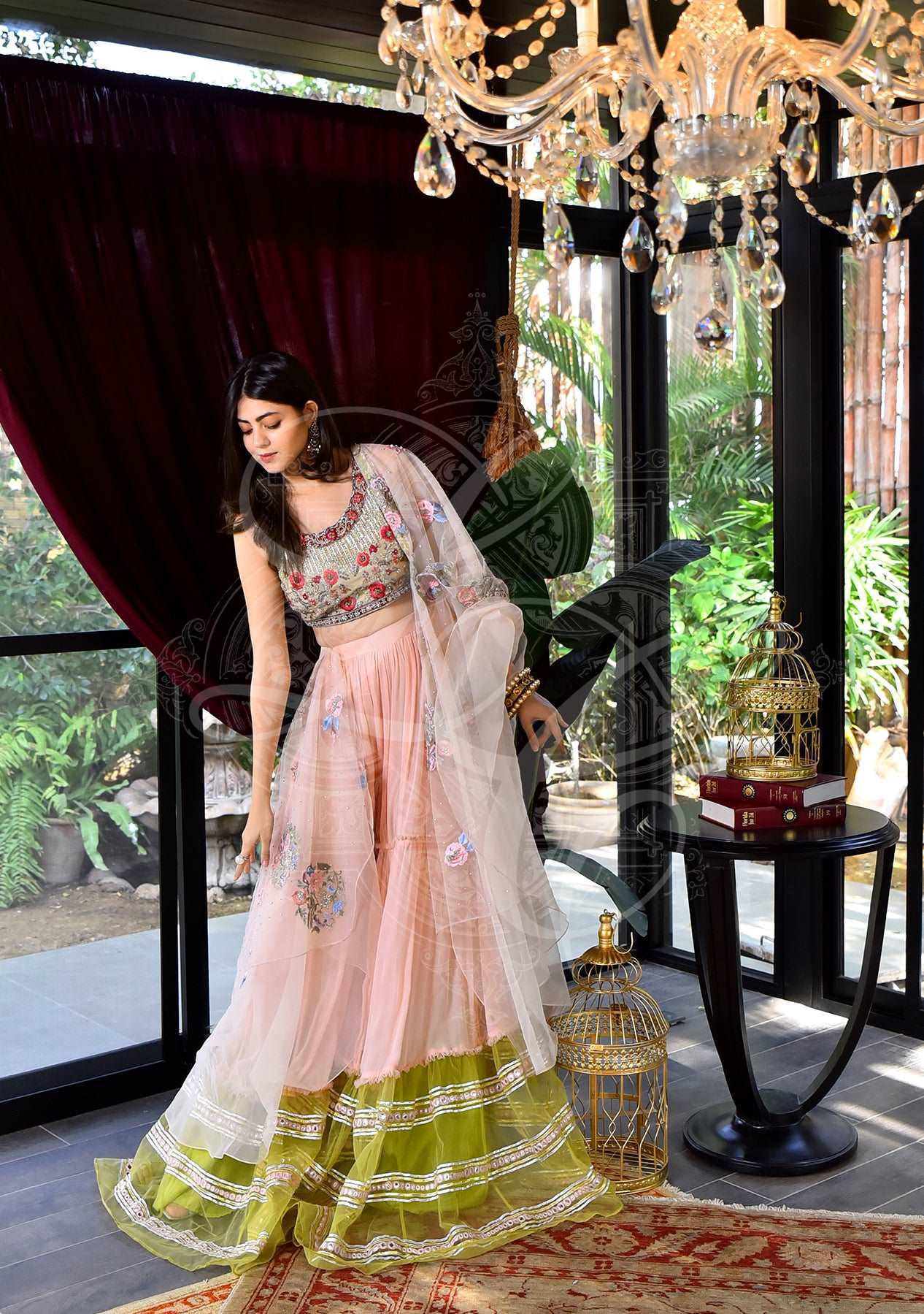 Gharara with blouse and drapped dupatta