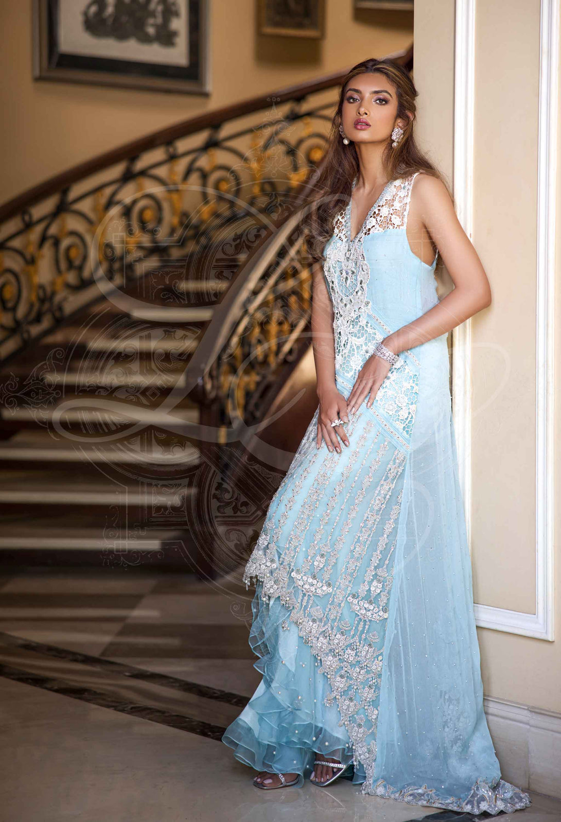 Aquamarine blue hi lo top with gharara