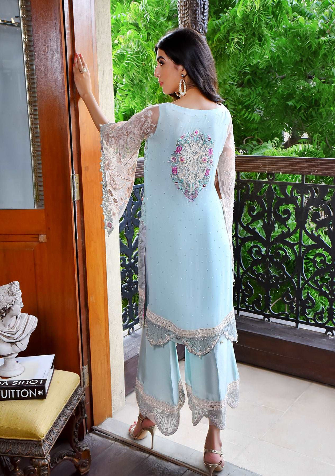 Powder blue short tunic with culottes