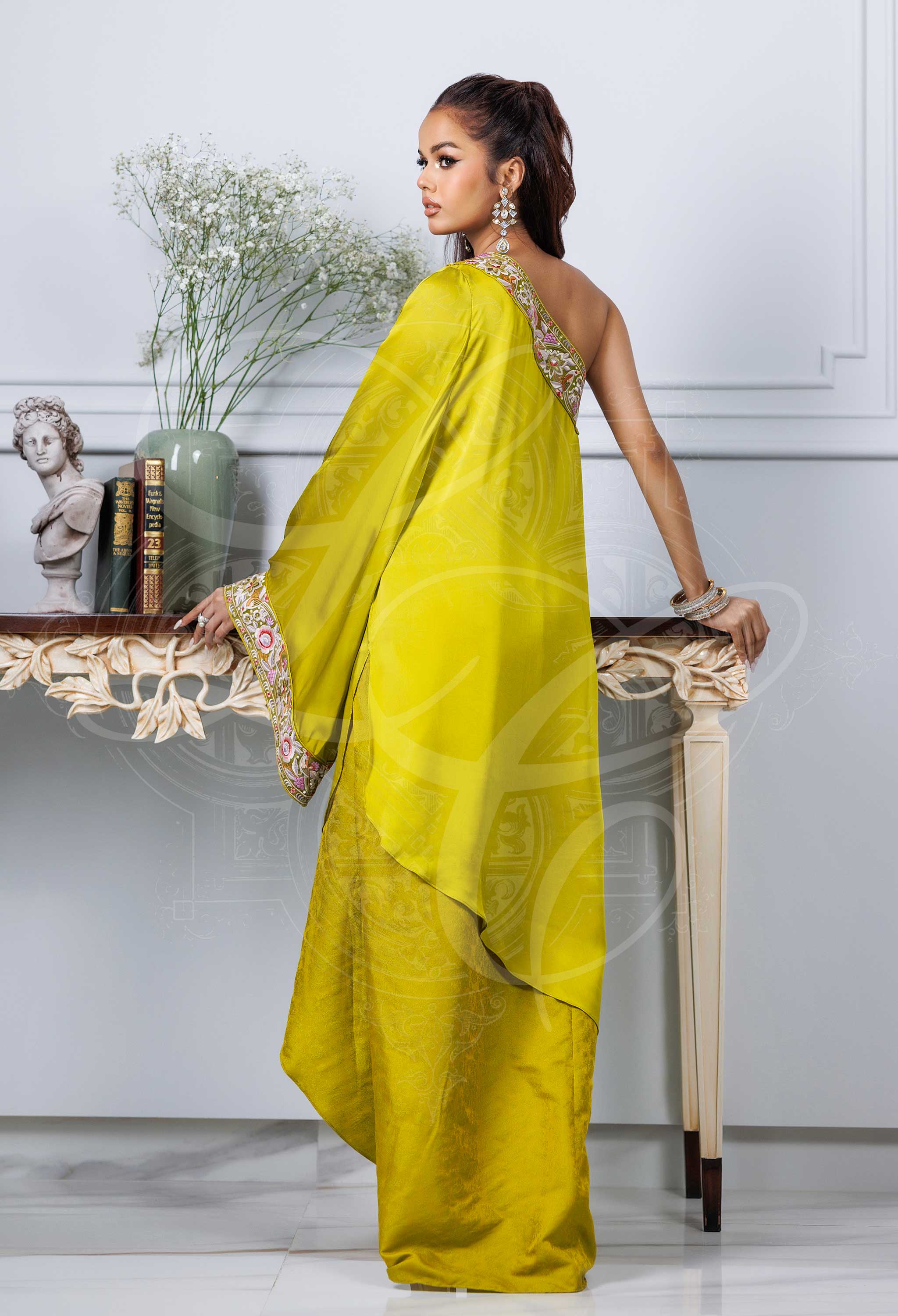 Lime Green Asymmetrical Top With Tulip Sarong