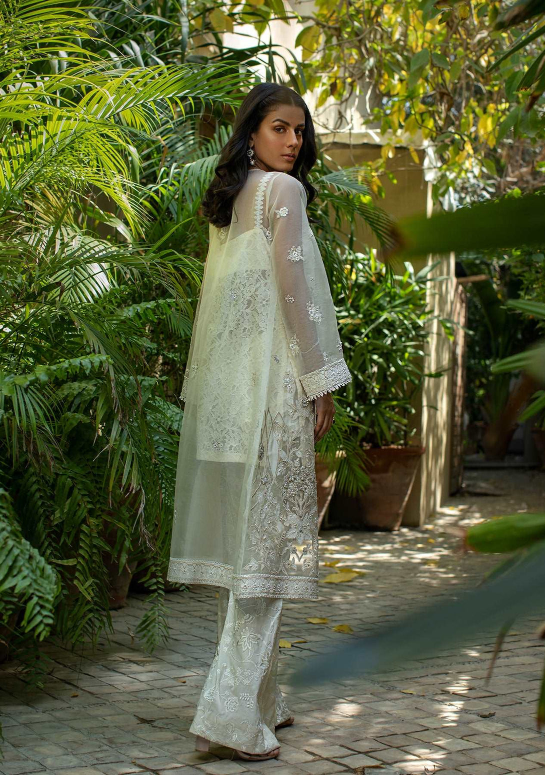 Ivory long coat with cami and pants