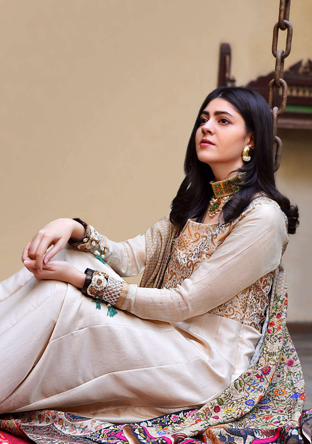 Beige peshwas with churidar