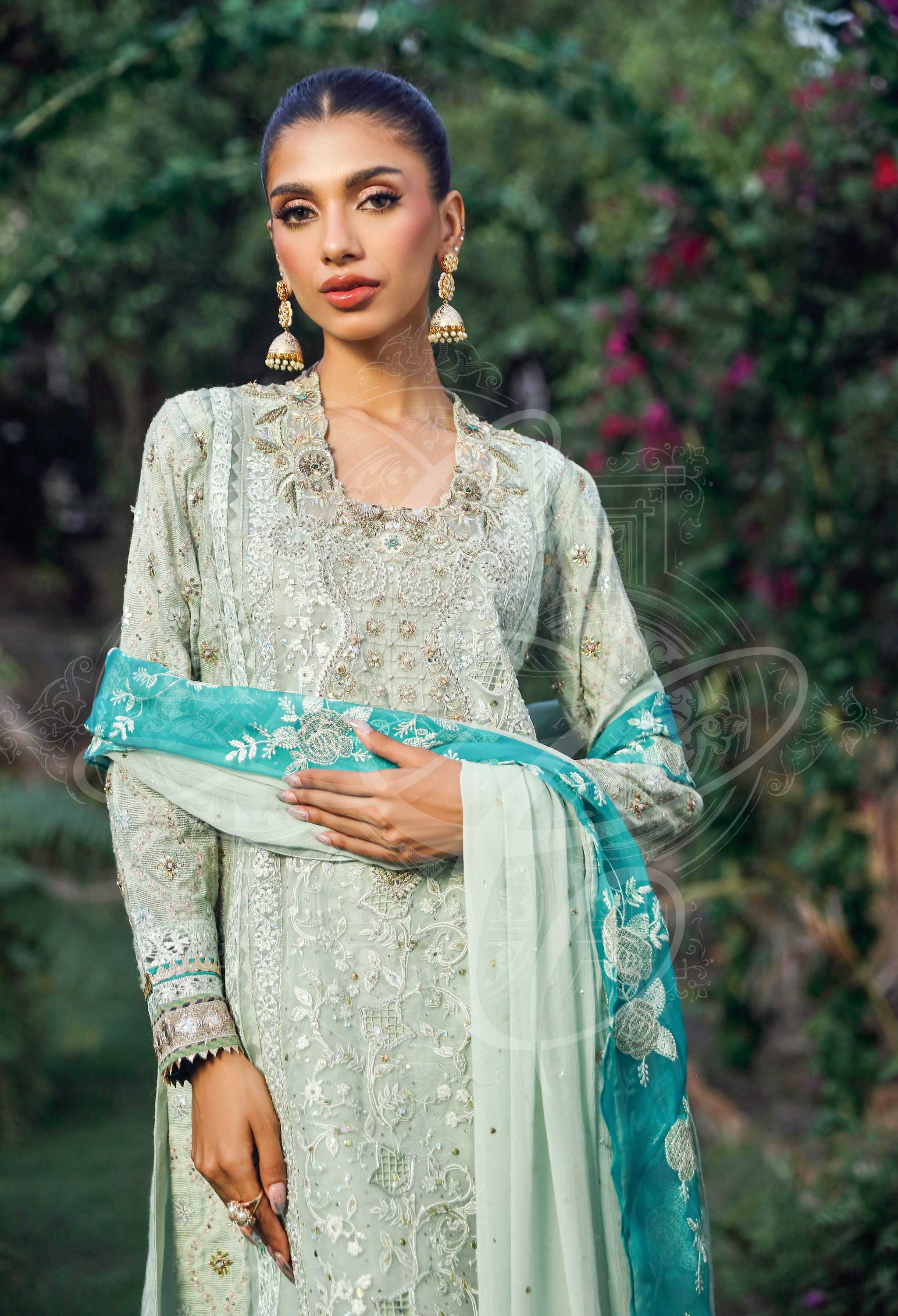 Sage Green Chikankari Kurta With Gharara