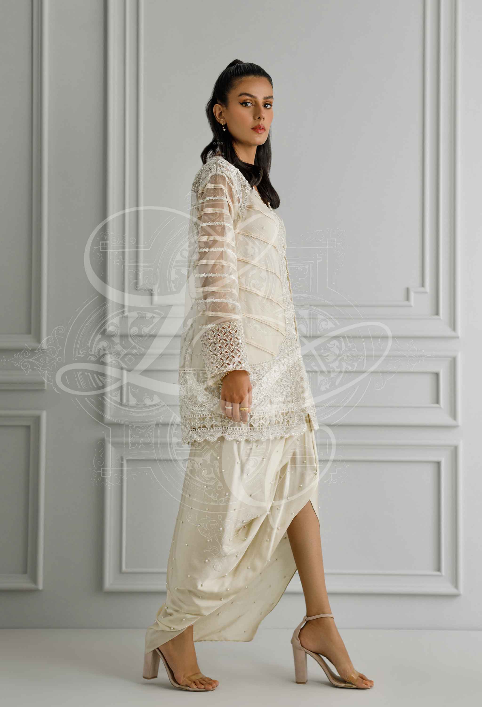 Cream coat and sarong set