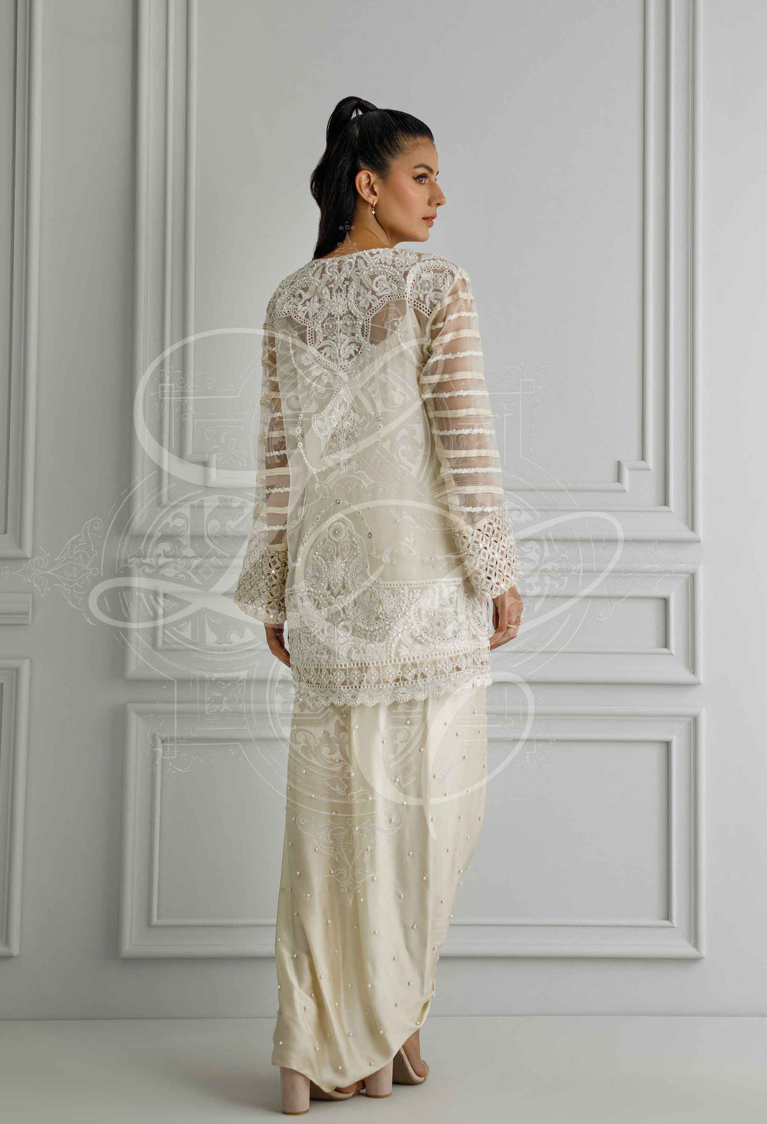 Cream coat and sarong set