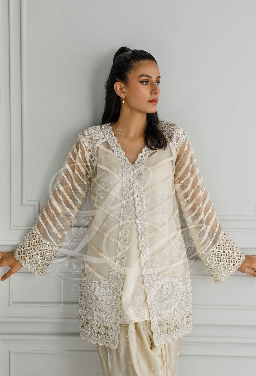 Cream coat and sarong set