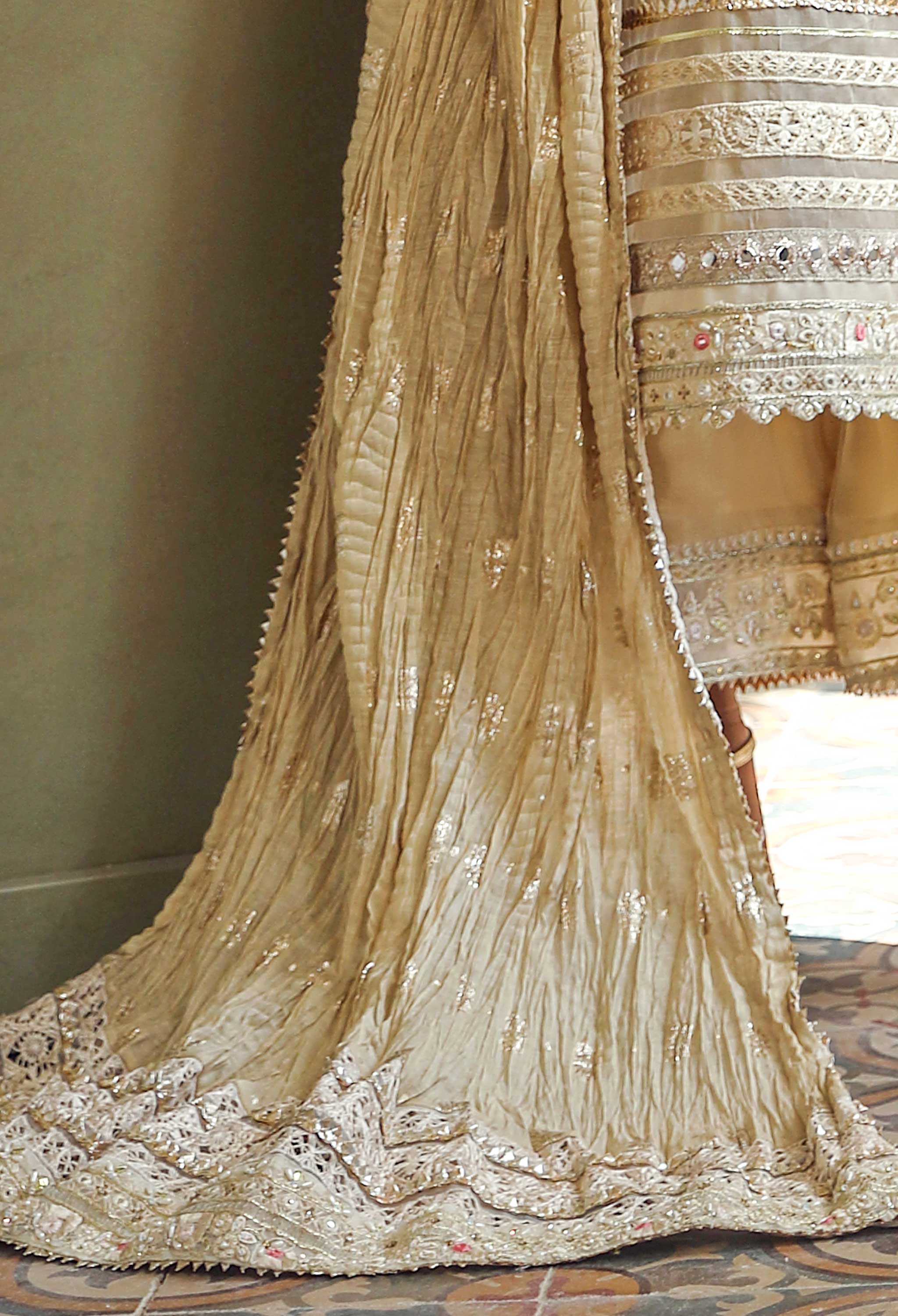 Beige Crushed Dupatta With Border