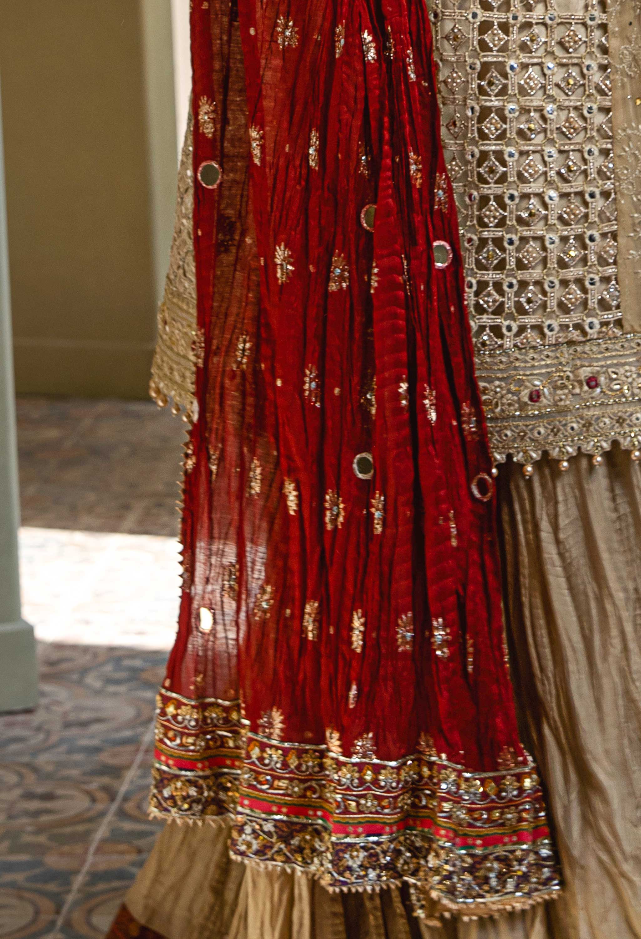 Maroon Dupatta With Mirror Work