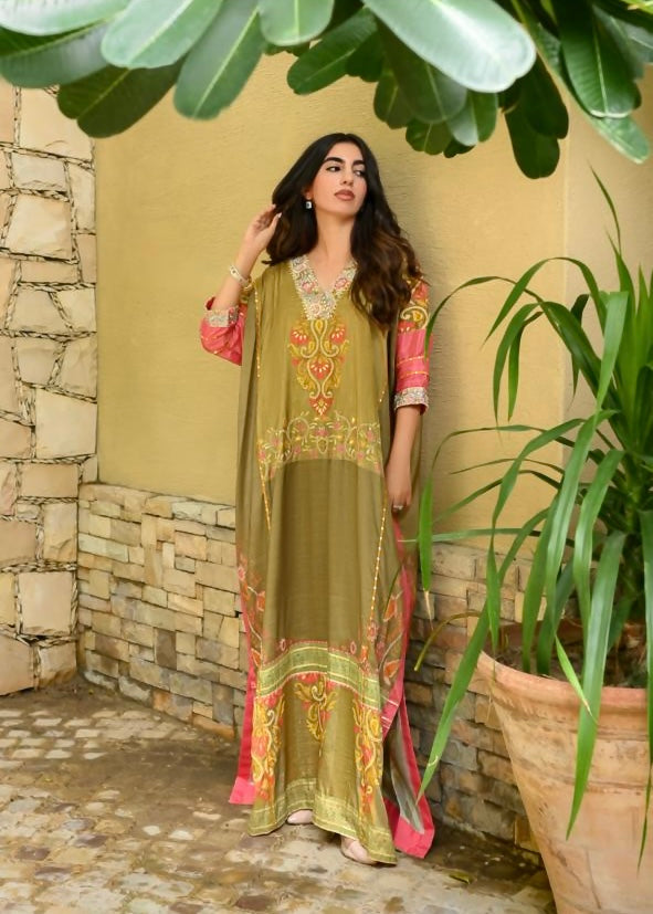 Olive Green Printed Kaftan