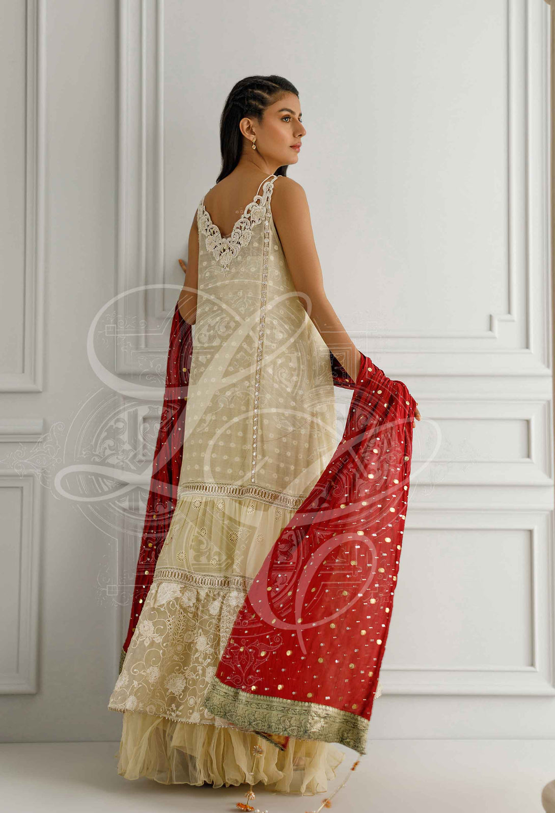 Ivory dress with a crushed lehenga