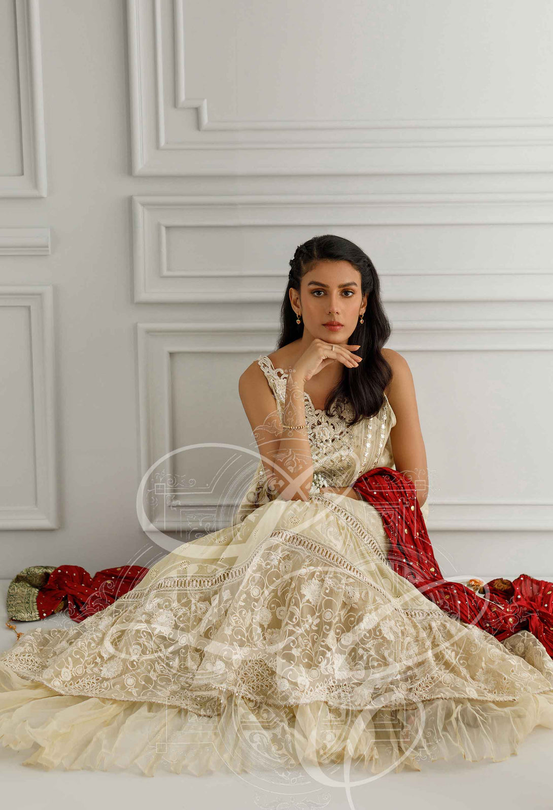Ivory dress with a crushed lehenga