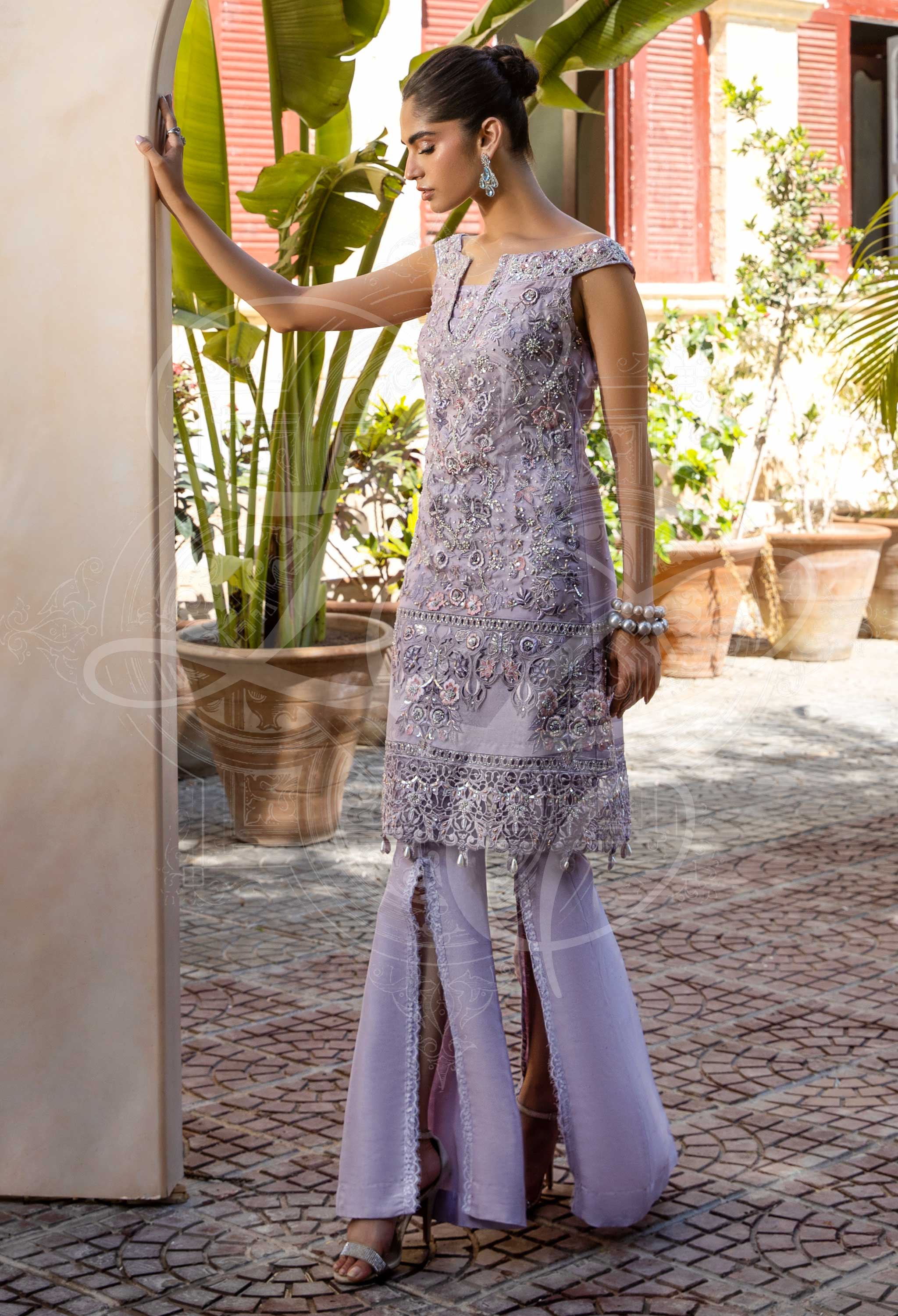 Lavender Short Tunic With Pant