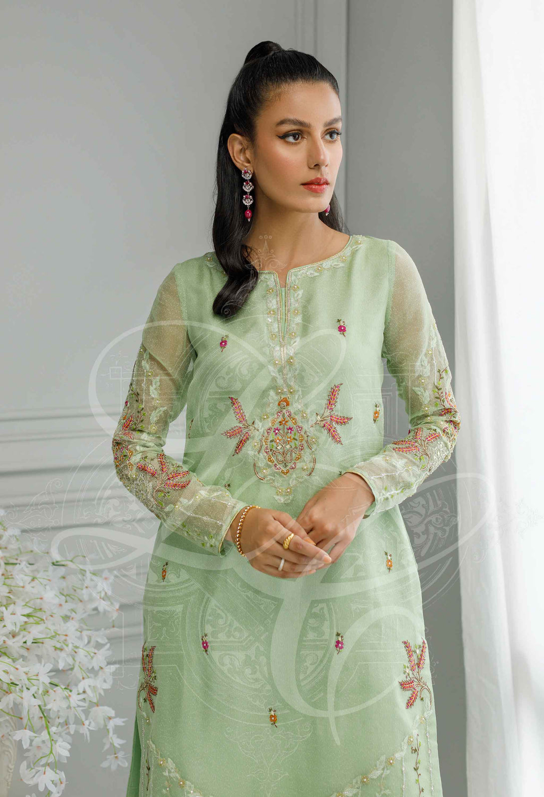 Sage green shirt and pant set