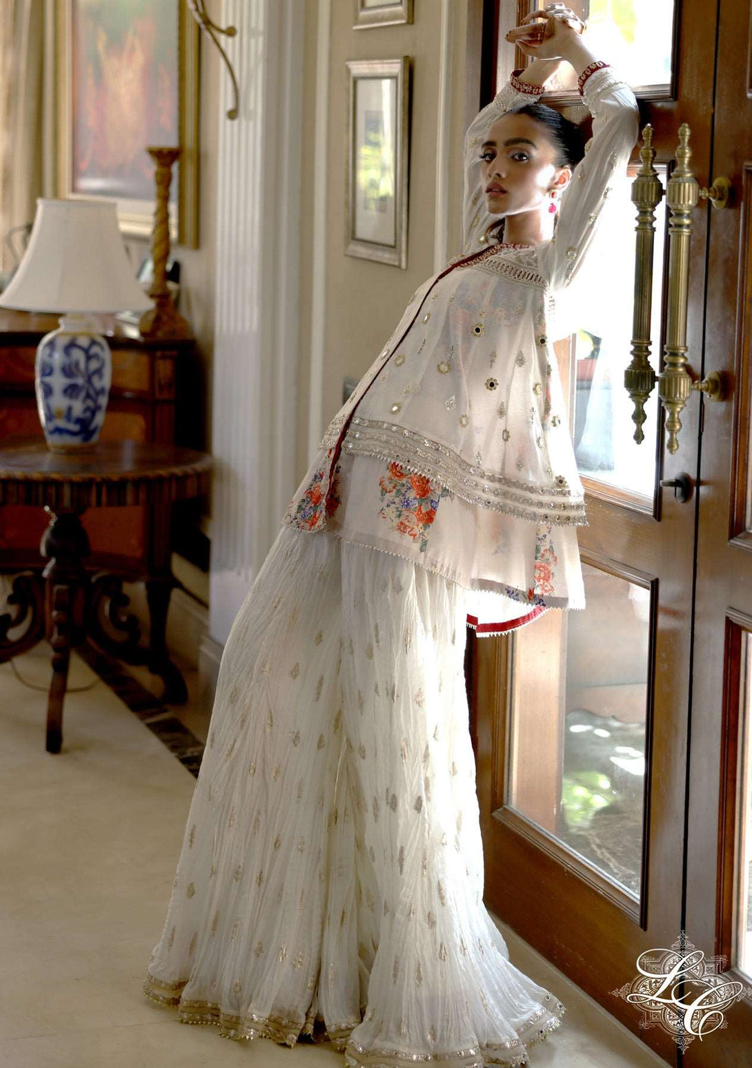 Layered peplum with crushed gharara