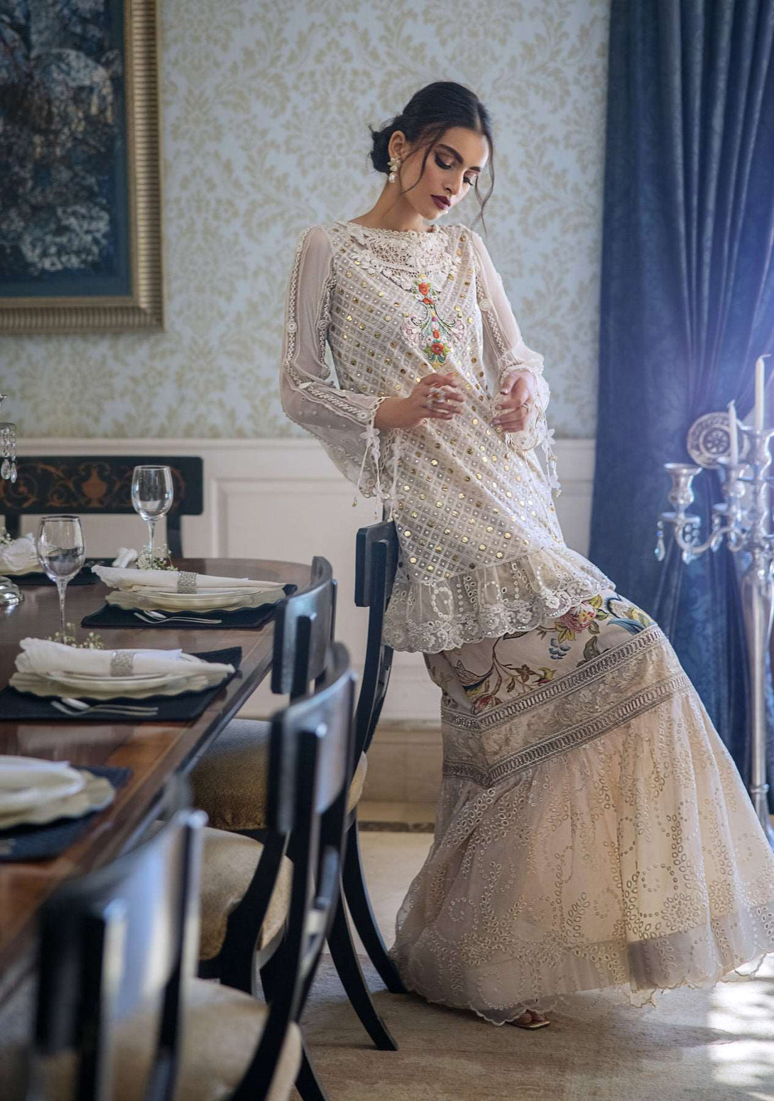 Kaamdani tunic with ruffle lehenga