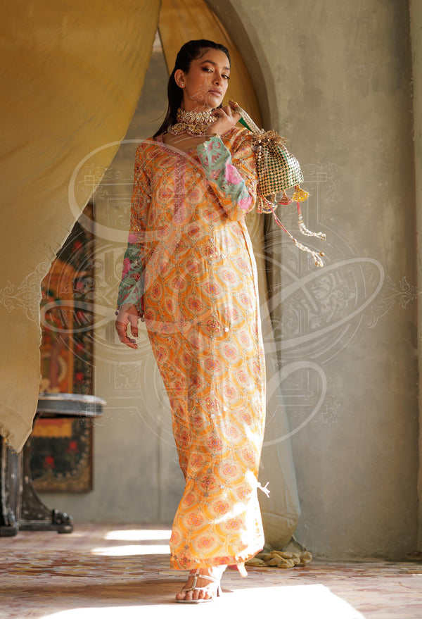 Tara - Gota Work Long Shirt With Gold Kaamdaani Potli