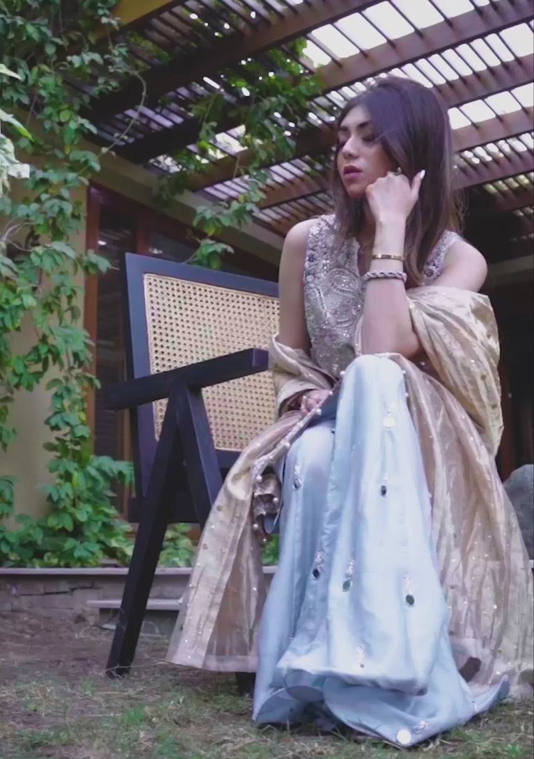 GREY HI LO TOP WITH GHARARA AND DUPATTA