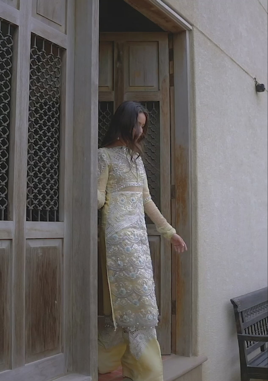 LEMON YELLOW LONG SHIRT WITH EMBELLISHED BOOTCUT PANTS