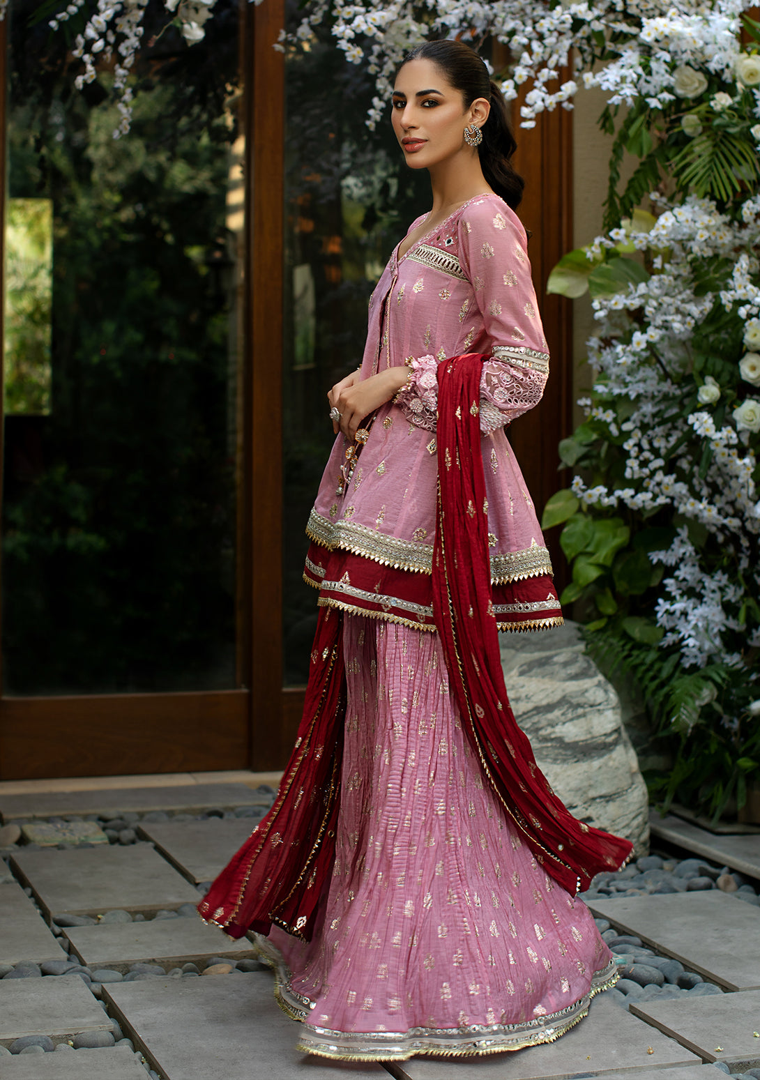 PEPLUM ANGRAKHA TOP WITH CRUSHED DUPATTA AND GHARARA