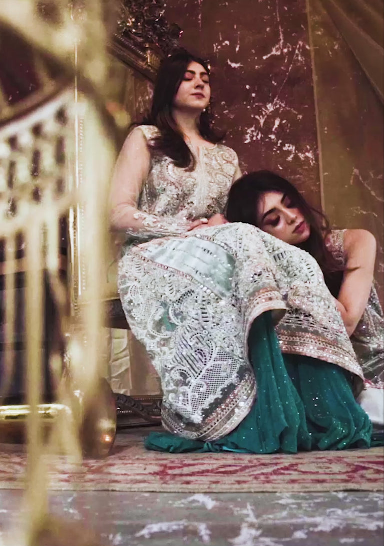 MINT CUTWORK KAMEEZ WITH GHARARA AND DUPATTA