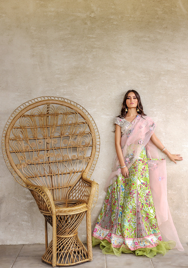 PRINTED LEHENGA CHOLI WITH WRAP AROUND DUPATTA