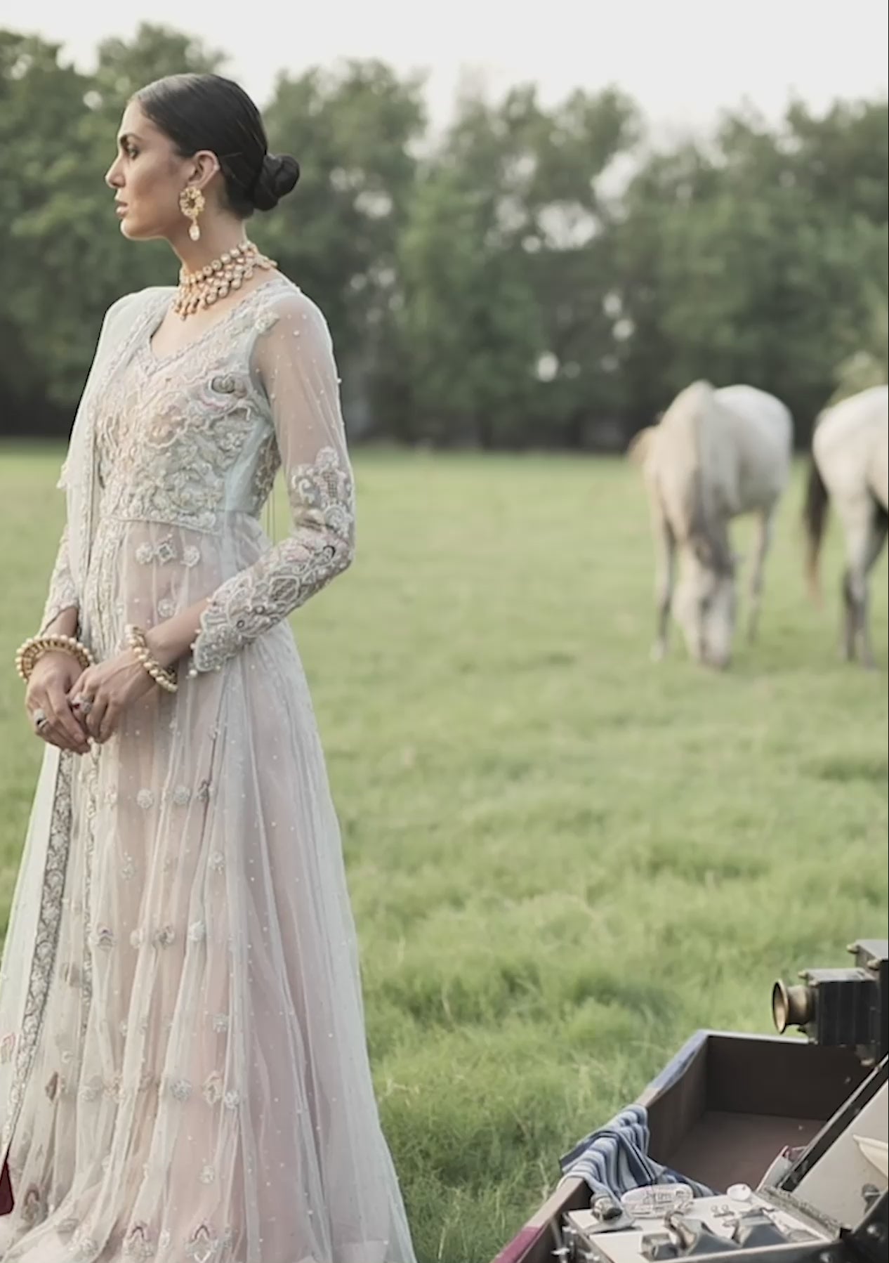 Aqua and rose pink bridal dress