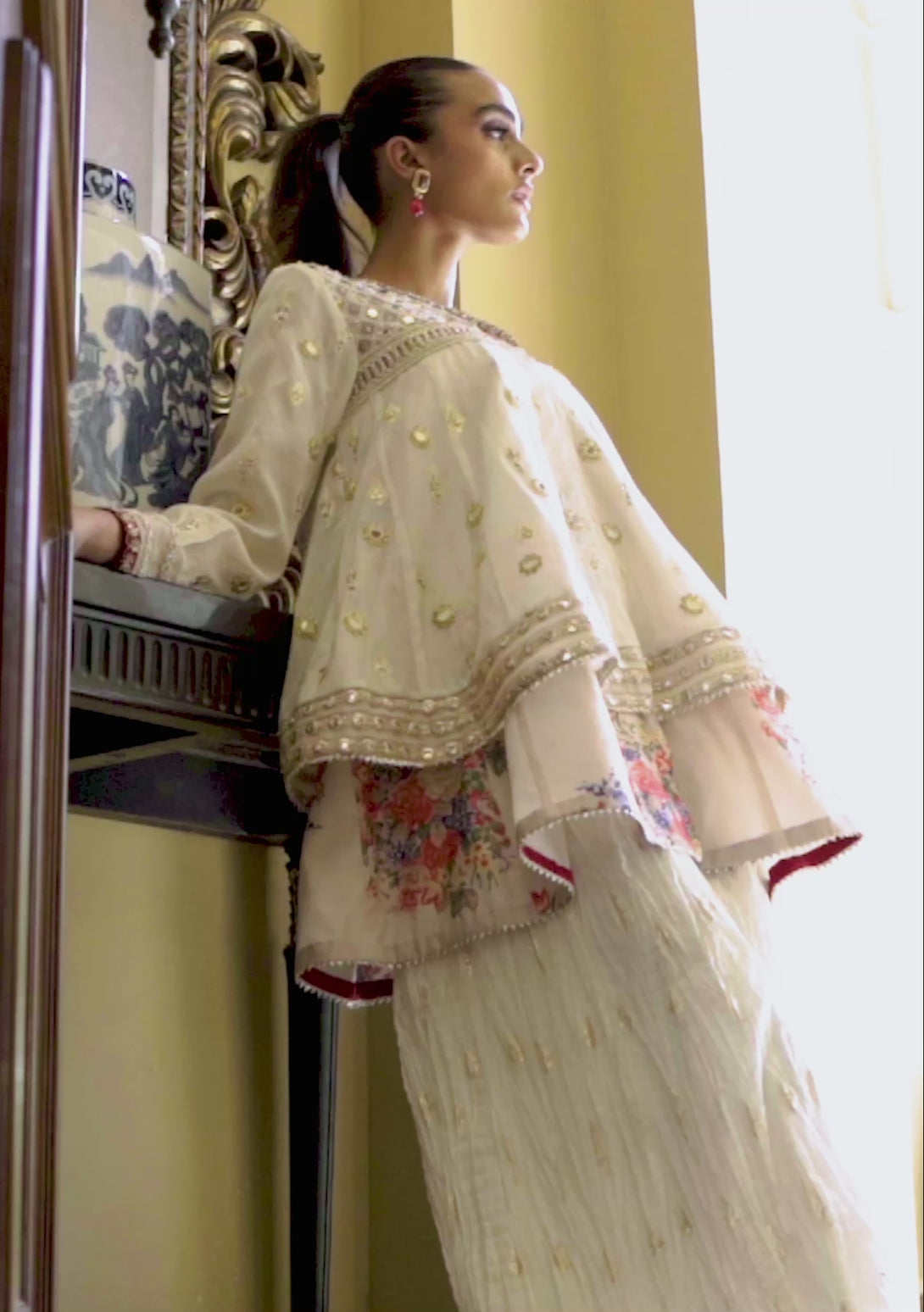 LAYERED PEPLUM WITH CRUSHED GHARARA