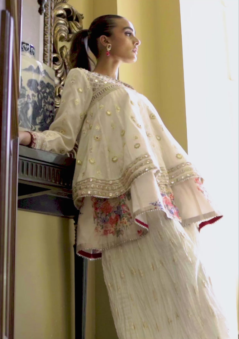 LAYERED PEPLUM WITH CRUSHED GHARARA