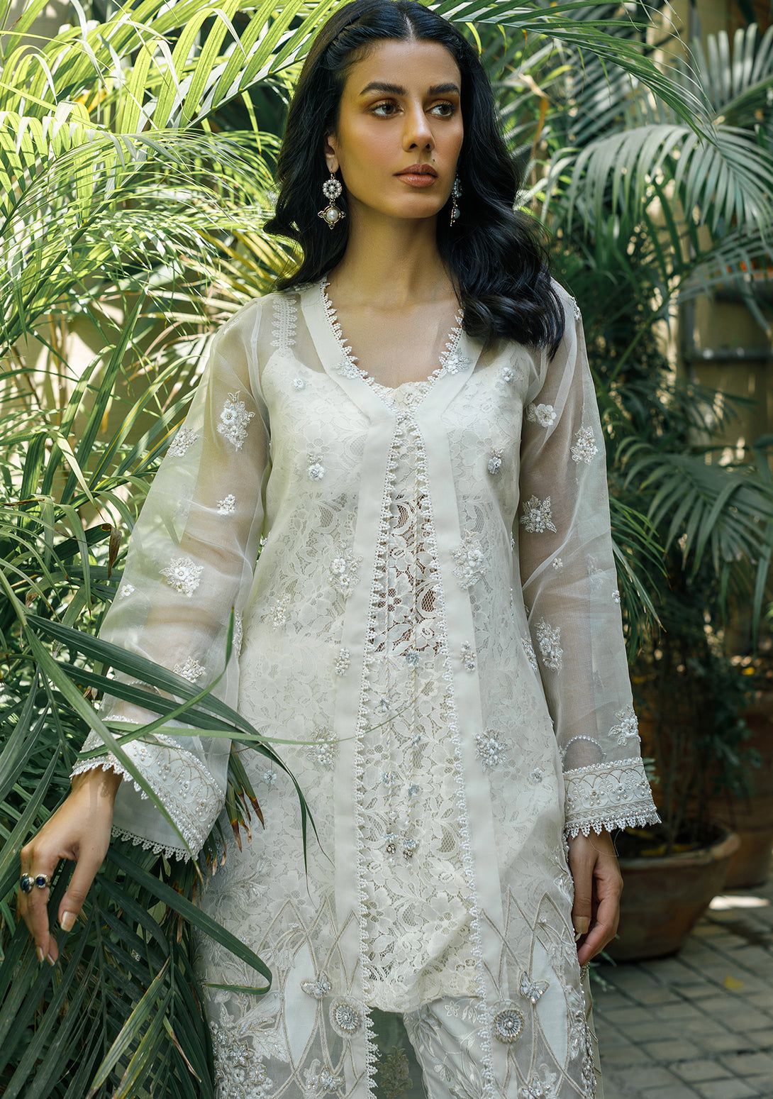 IVORY LONG COAT WITH CAMI AND PANTS